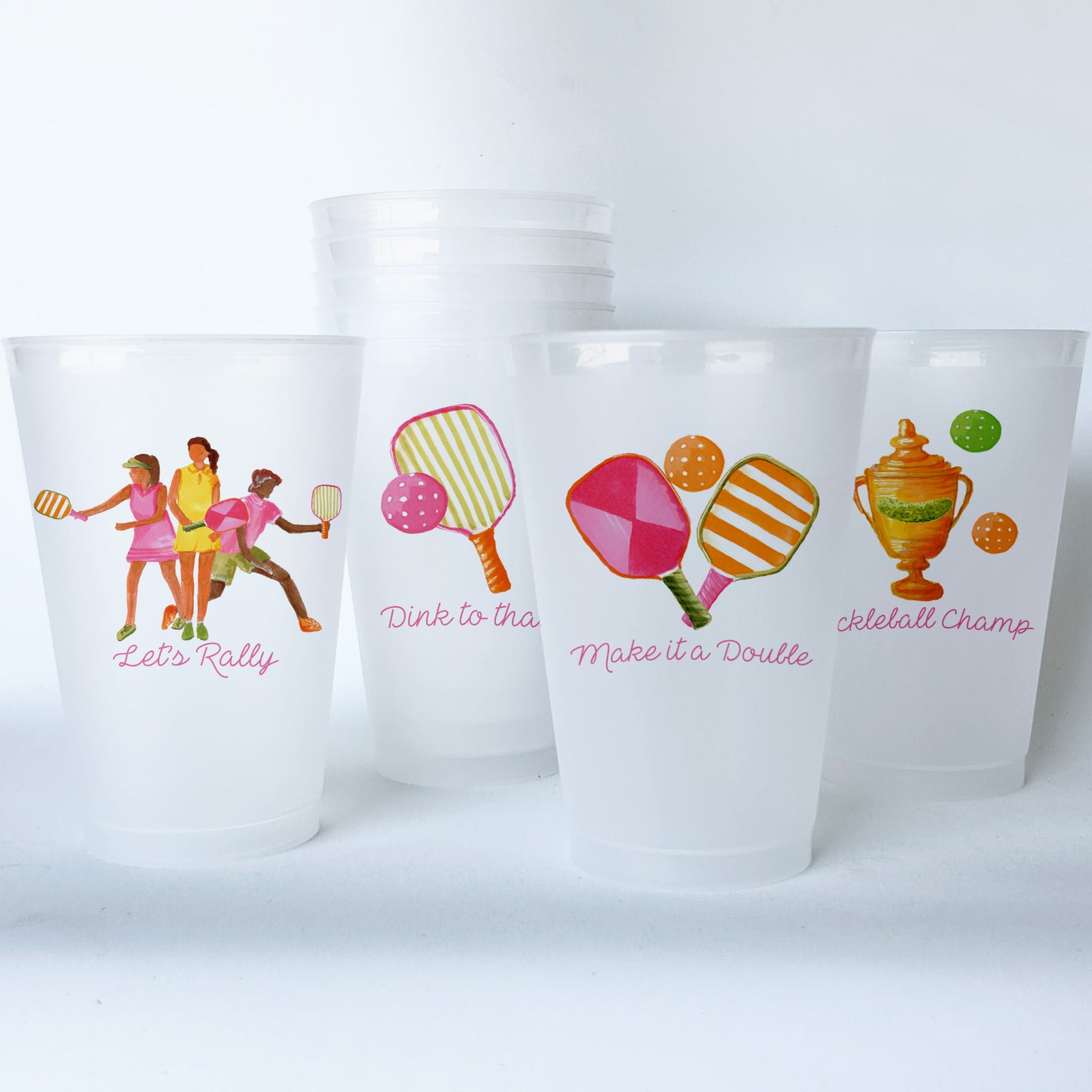 Pickleball Conversational Shatterproof 20 oz Plastic Cups; set of 8