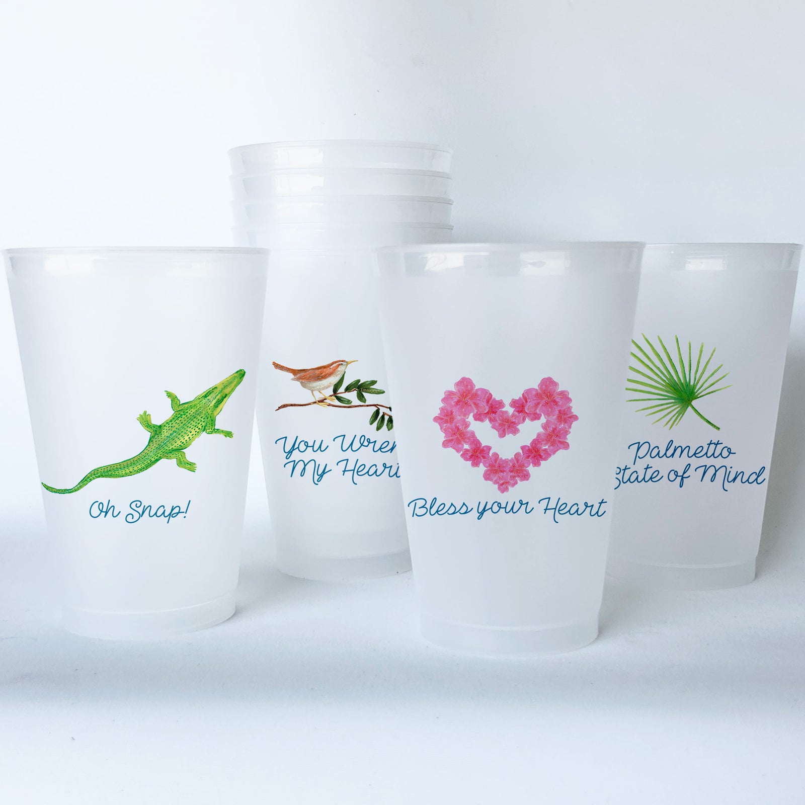 South Carolina Themed Conversational Shatterproof 20 oz Plastic Cups; set of 8