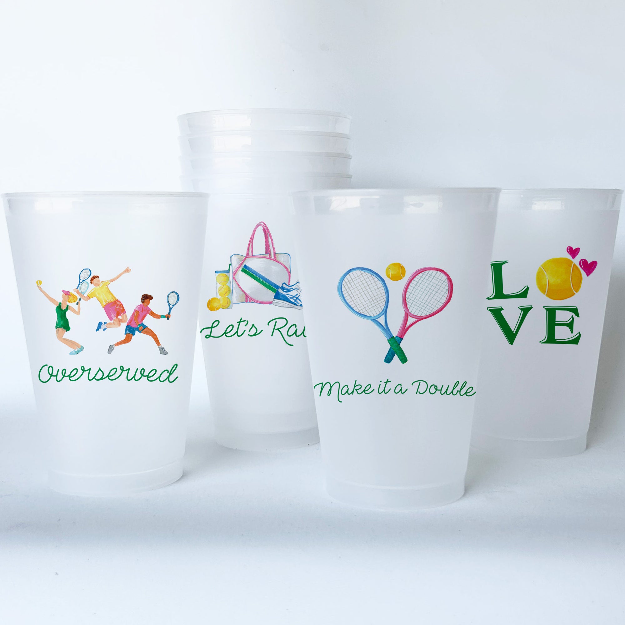 Tennis Themed Conversational Shatterproof 20 oz Plastic Cups; set of 8