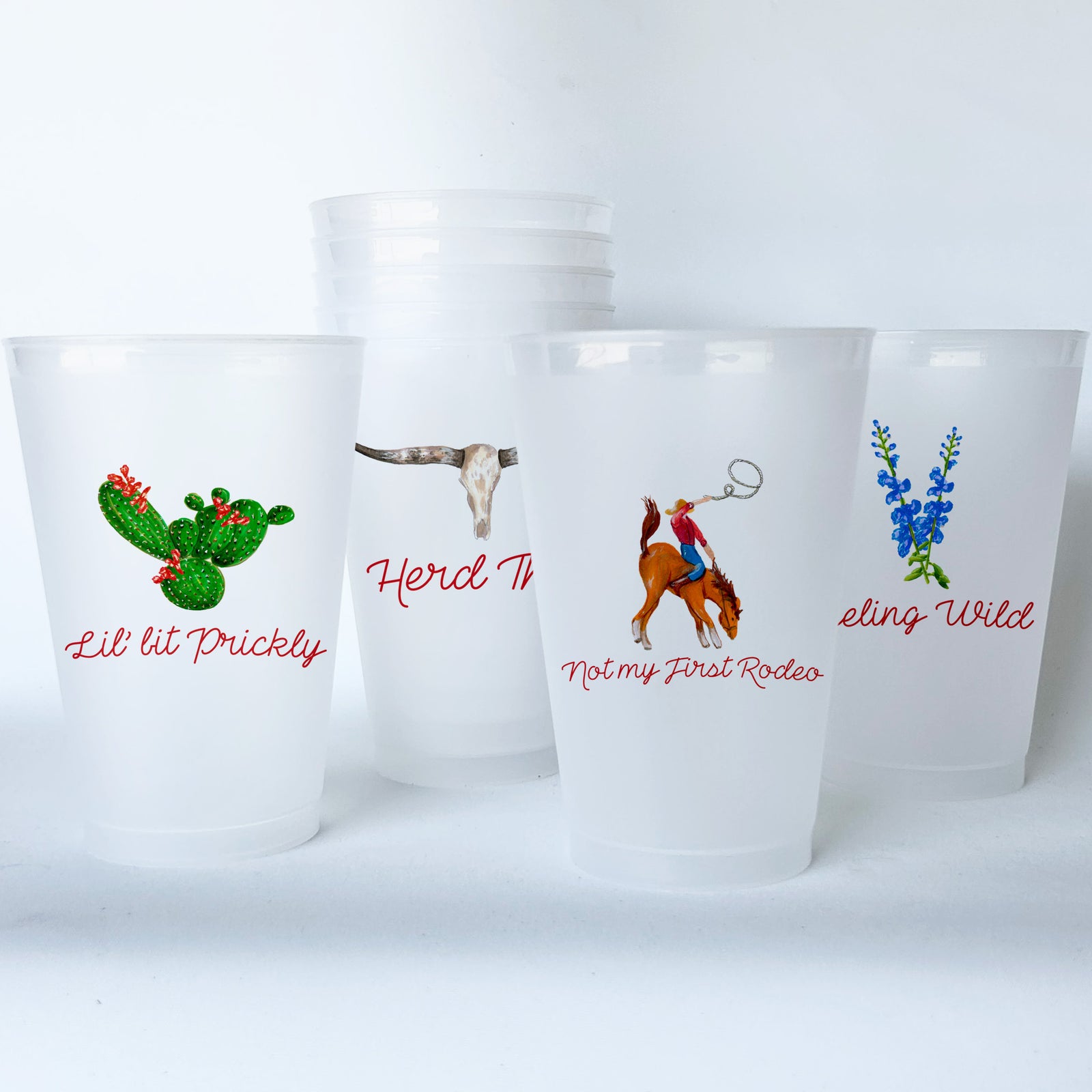 Texas Themed Conversational Shatterproof 20 oz Plastic Cups; set of 8