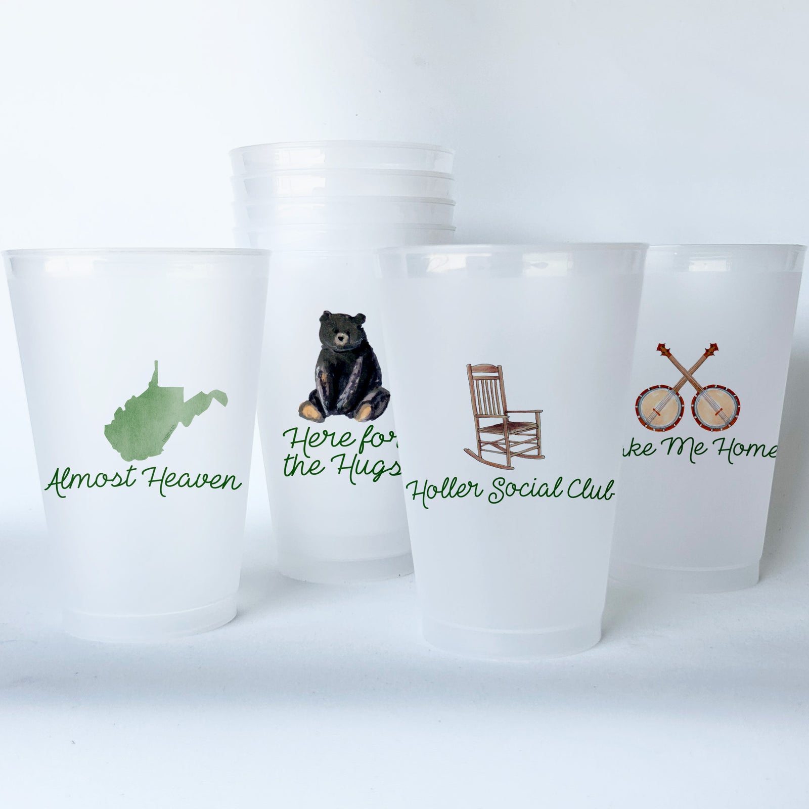 West Virginia Themed Conversational Shatterproof 20 oz Plastic Cups; set of 8