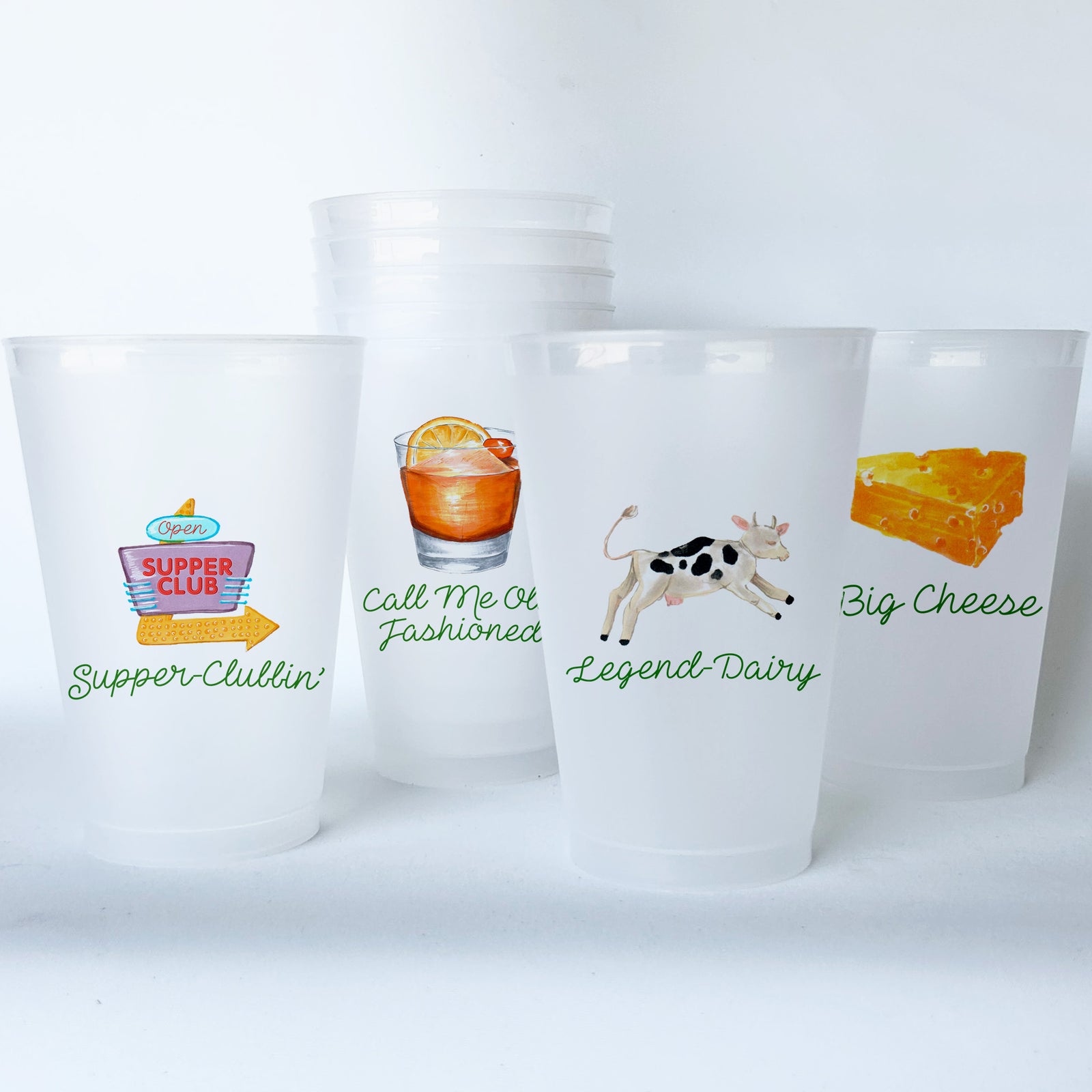 Wisconsin Themed Conversational Shatterproof 20 oz Plastic Cups; set of 8