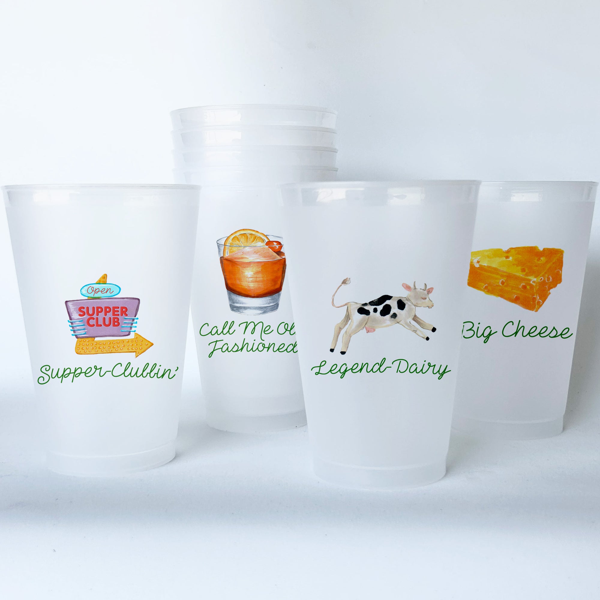 Wisconsin Themed Conversational Shatterproof 20 oz Plastic Cups; set of 8