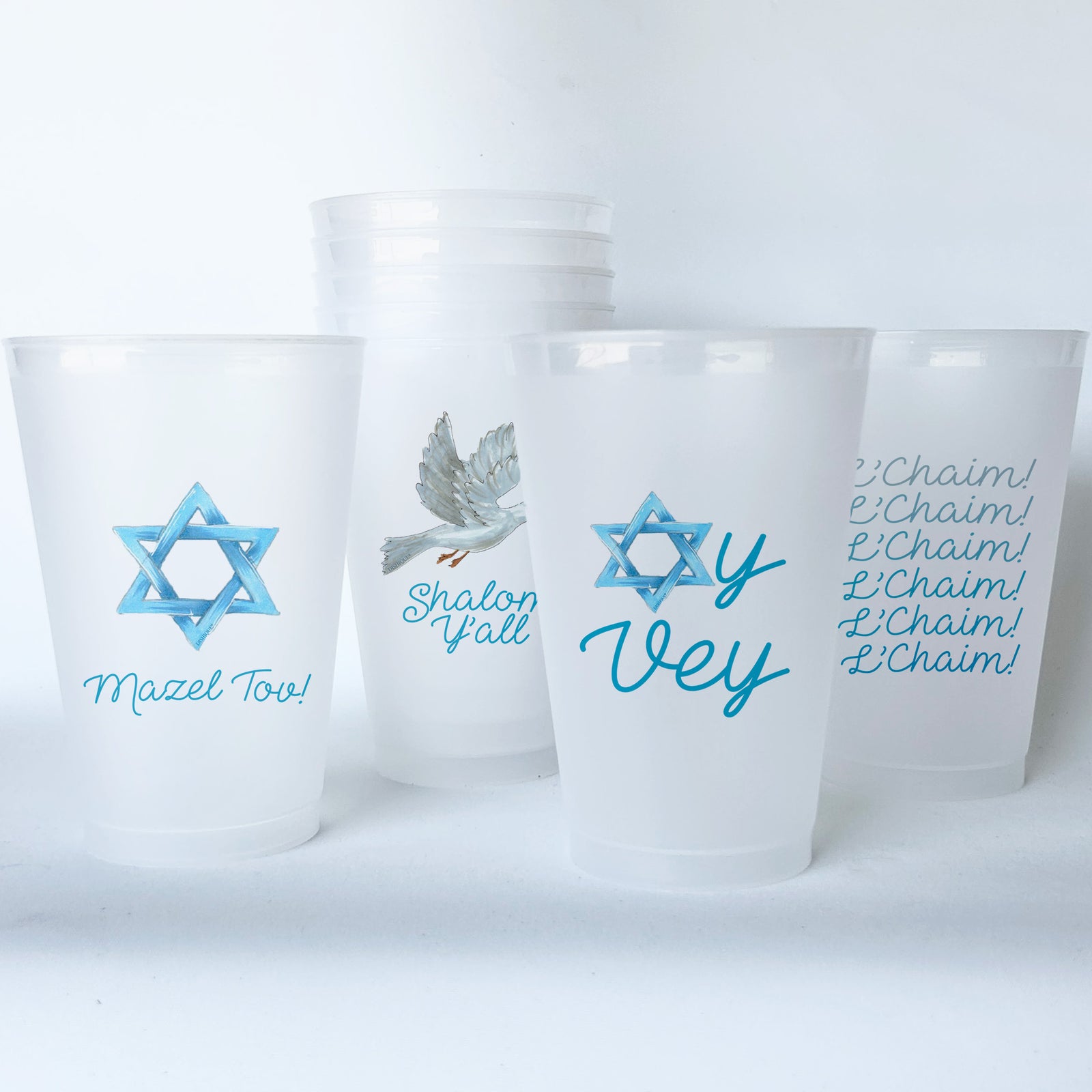 Yiddish Themed Conversational Shatterproof 20 oz Plastic Cups; set of 8