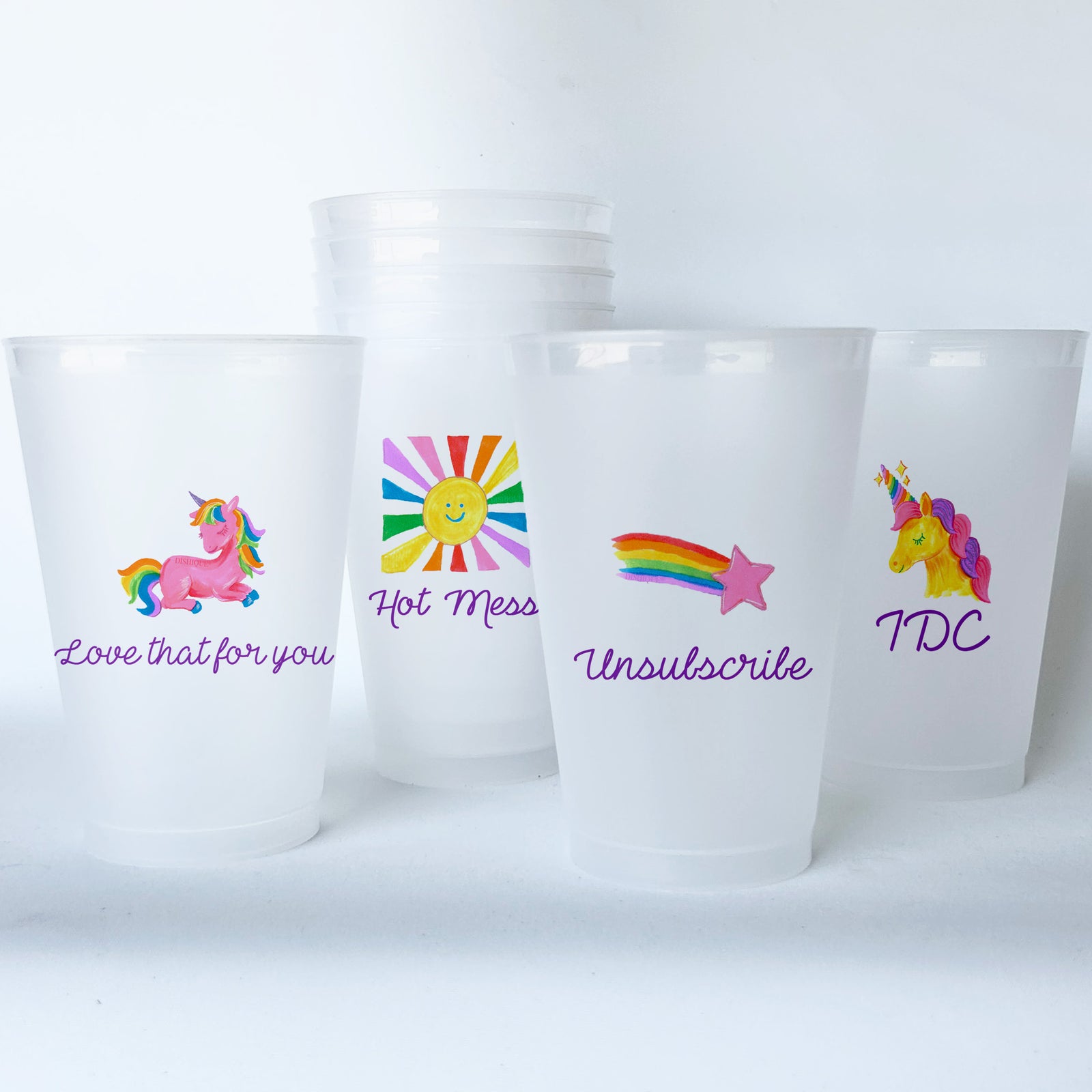 Antisocial Themed Conversational Shatterproof 20 oz Plastic Cups; set of 8