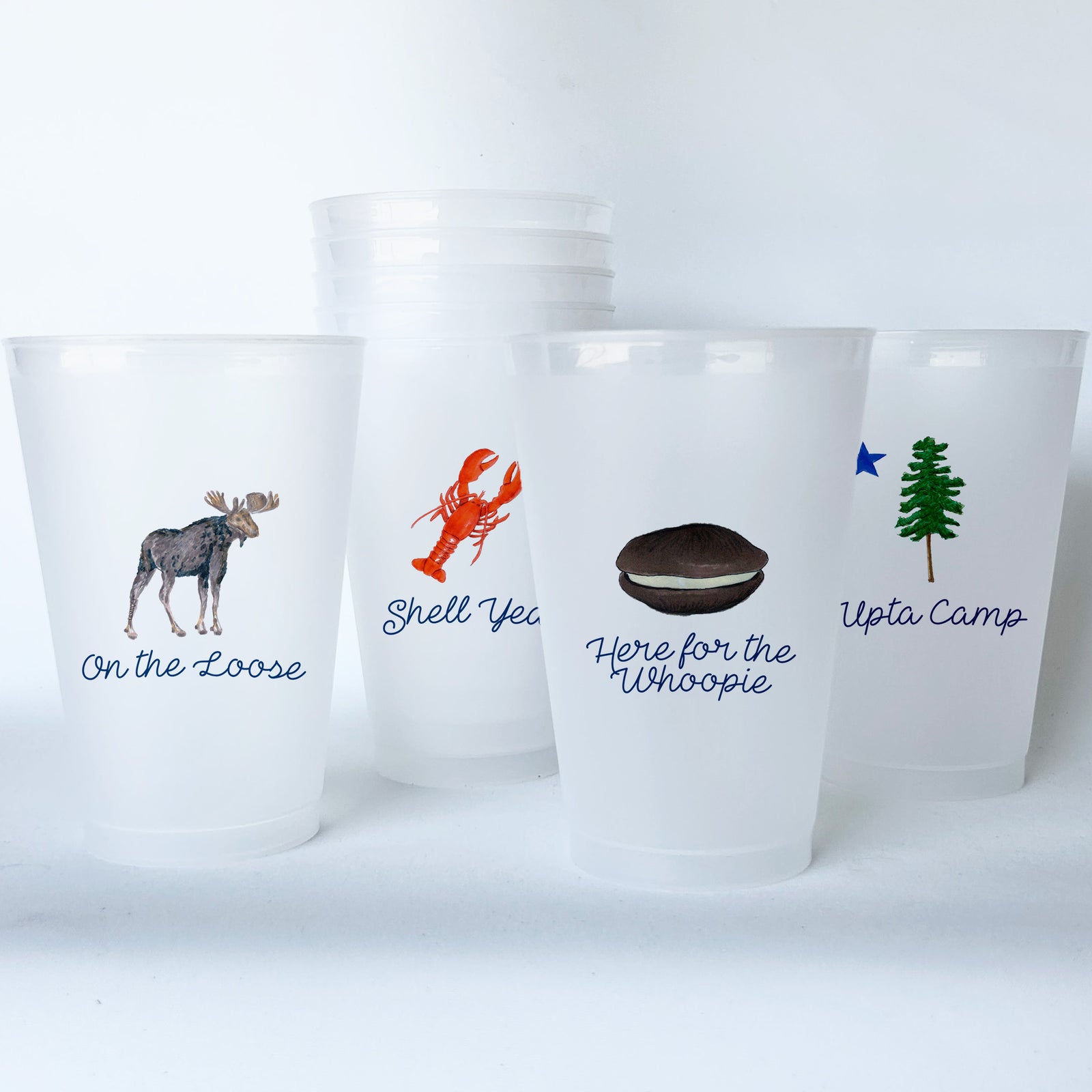 Maine Themed Conversational Shatterproof 20 oz Plastic Cups; set of 8