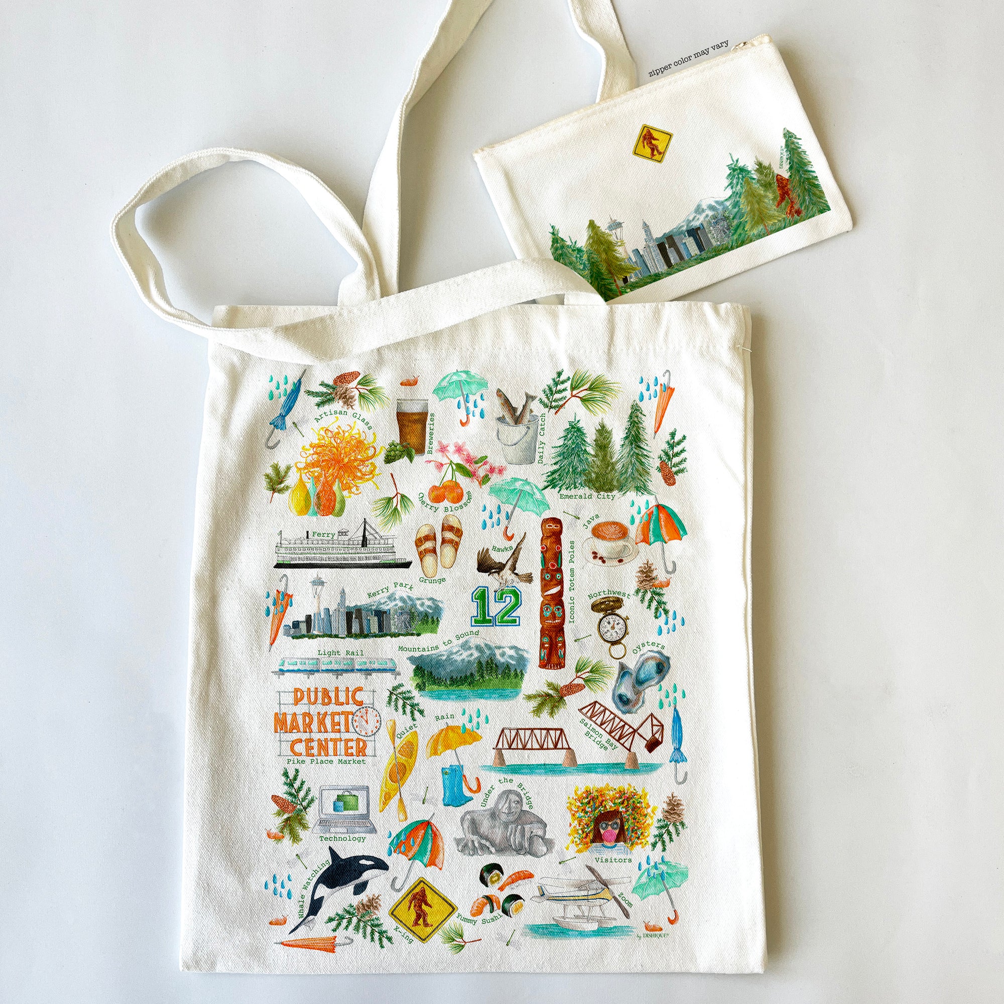 Seattle Themed Tote Bag & Pouch Set