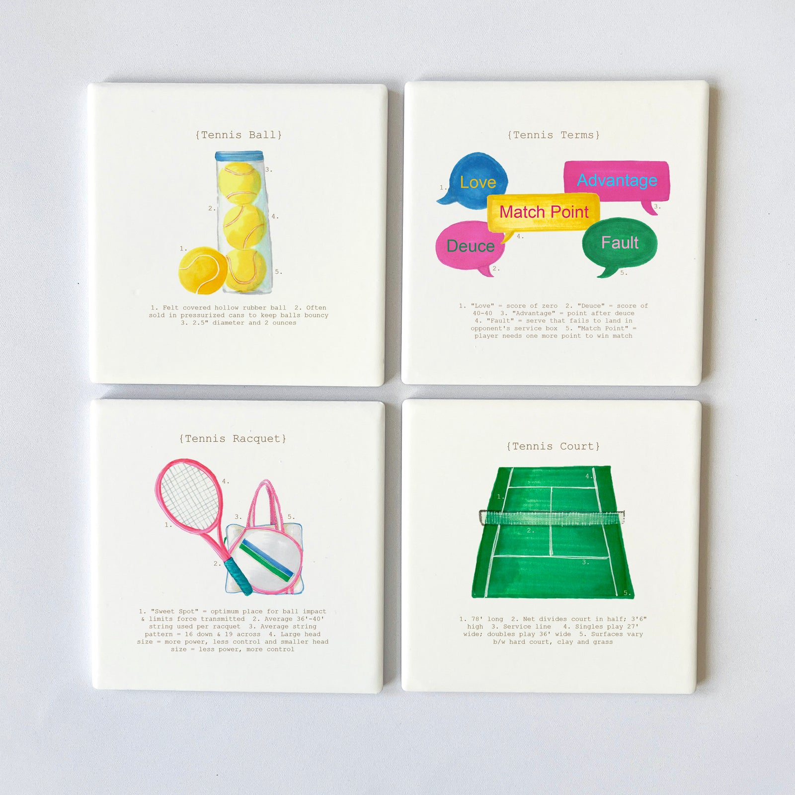 Tennis Analysis Square 4" Coaster Set