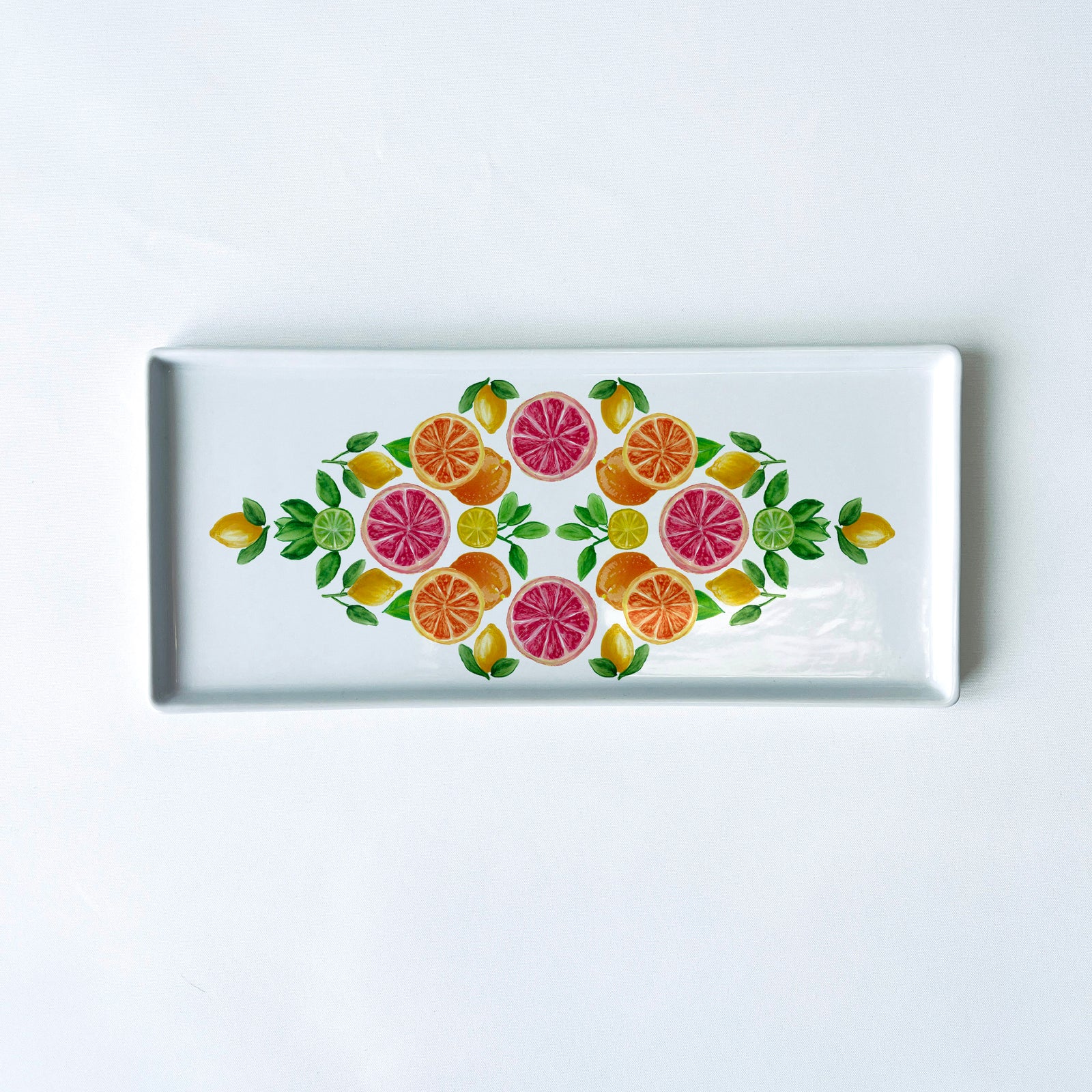Citrus Mandala Symmetry Tray - 10.5" Porcelain Flat Tray