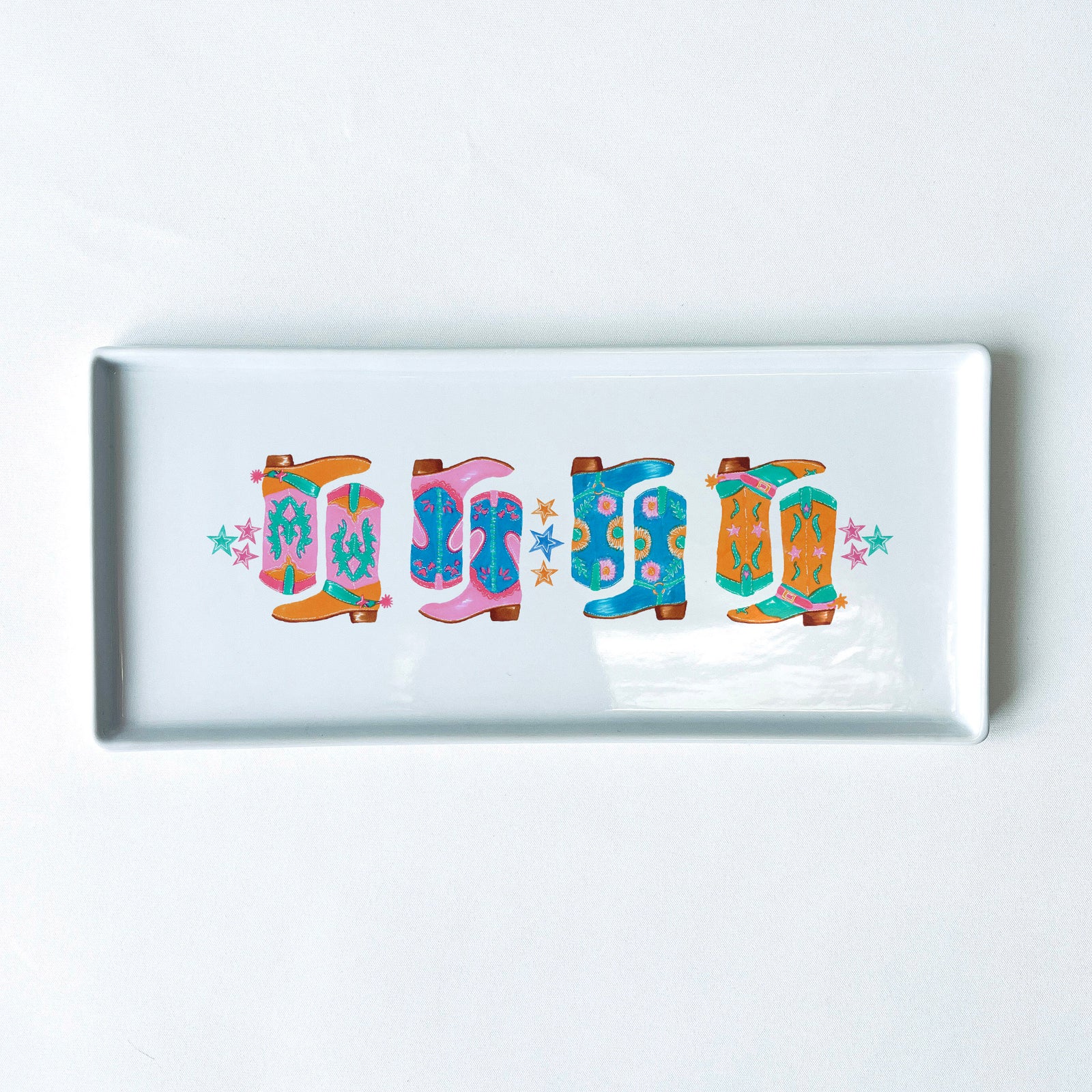 Southern Cowboy Boots Symmetry Tray - 10.5" Porcelain Flat Tray