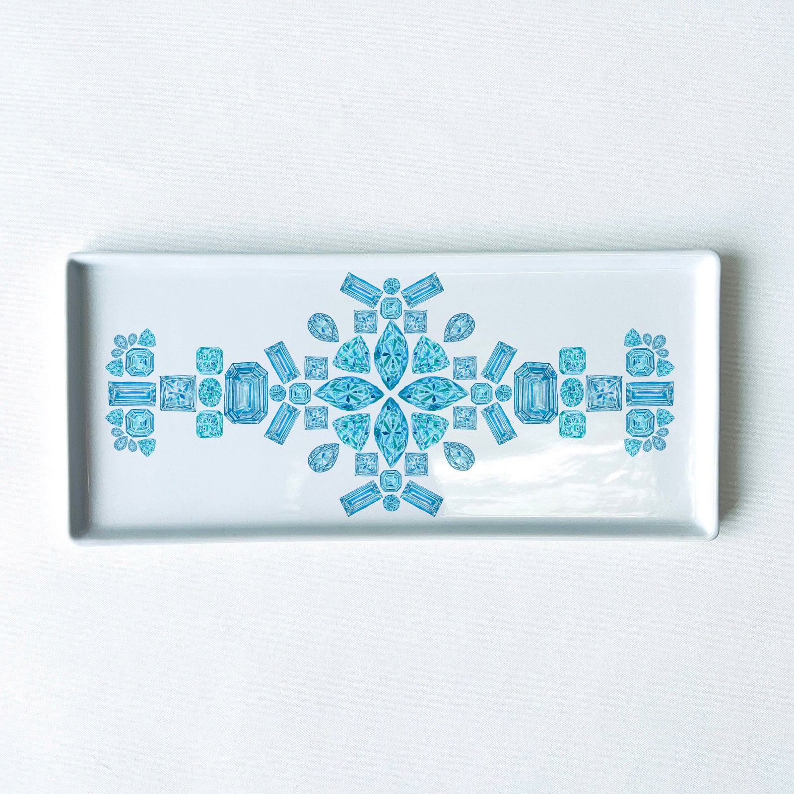 Diamond Cuts Mandala Symmetry Tray - 10.5" Porcelain Flat Tray