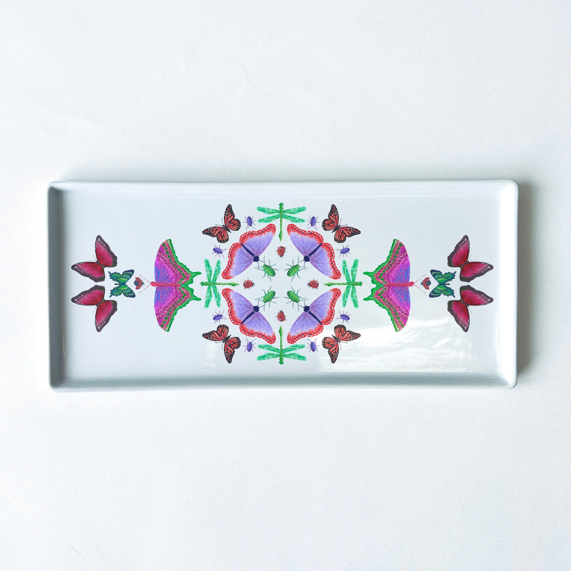 Butterfly & Insect Mandala Symmetry Tray - 10.5" Porcelain Flat Tray