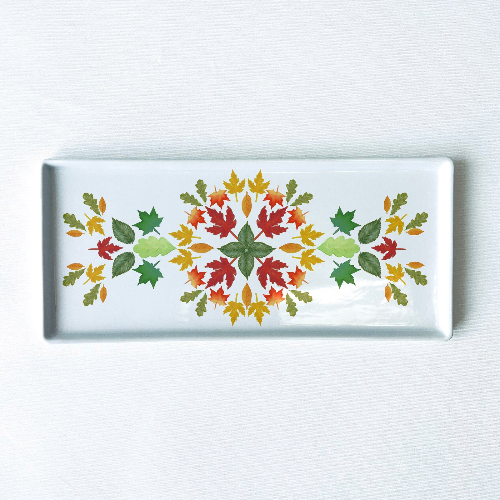 Lake Life Leaf Mandala Symmetry Tray - 10.5" Porcelain Flat Tray