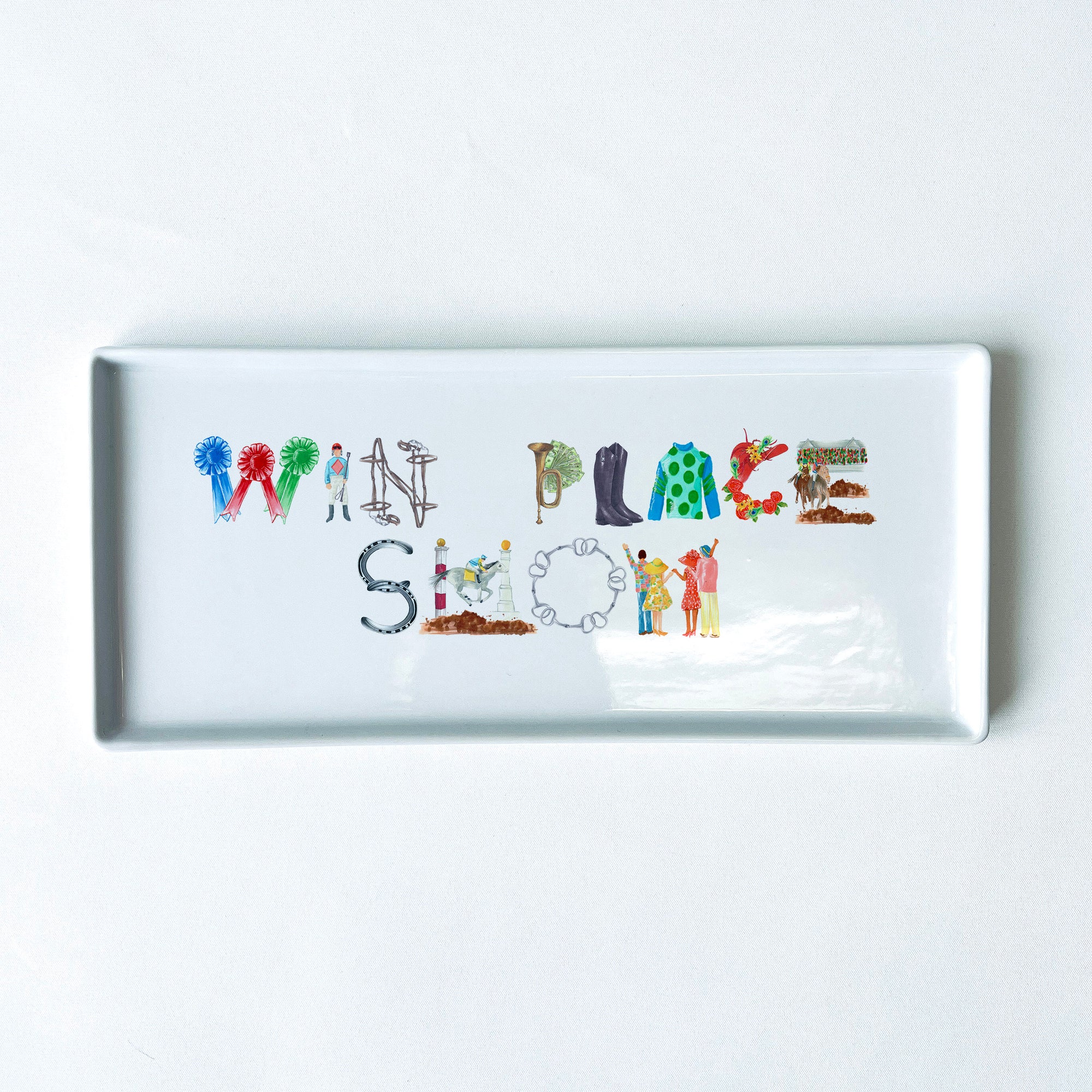 Win Place Show Derby Icons Typography Tray 10.5" Long