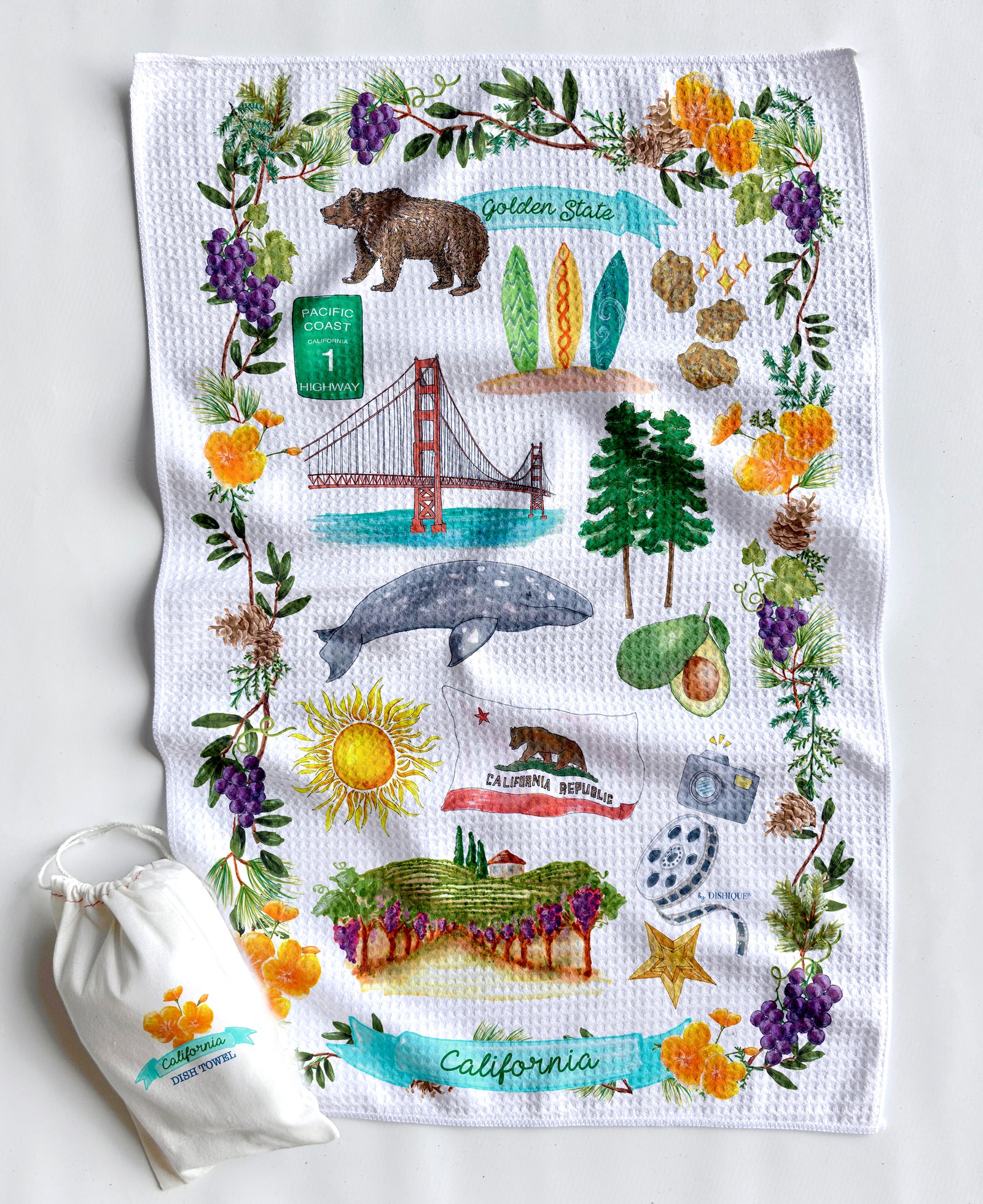 California Icons Artwork Waffle Towel