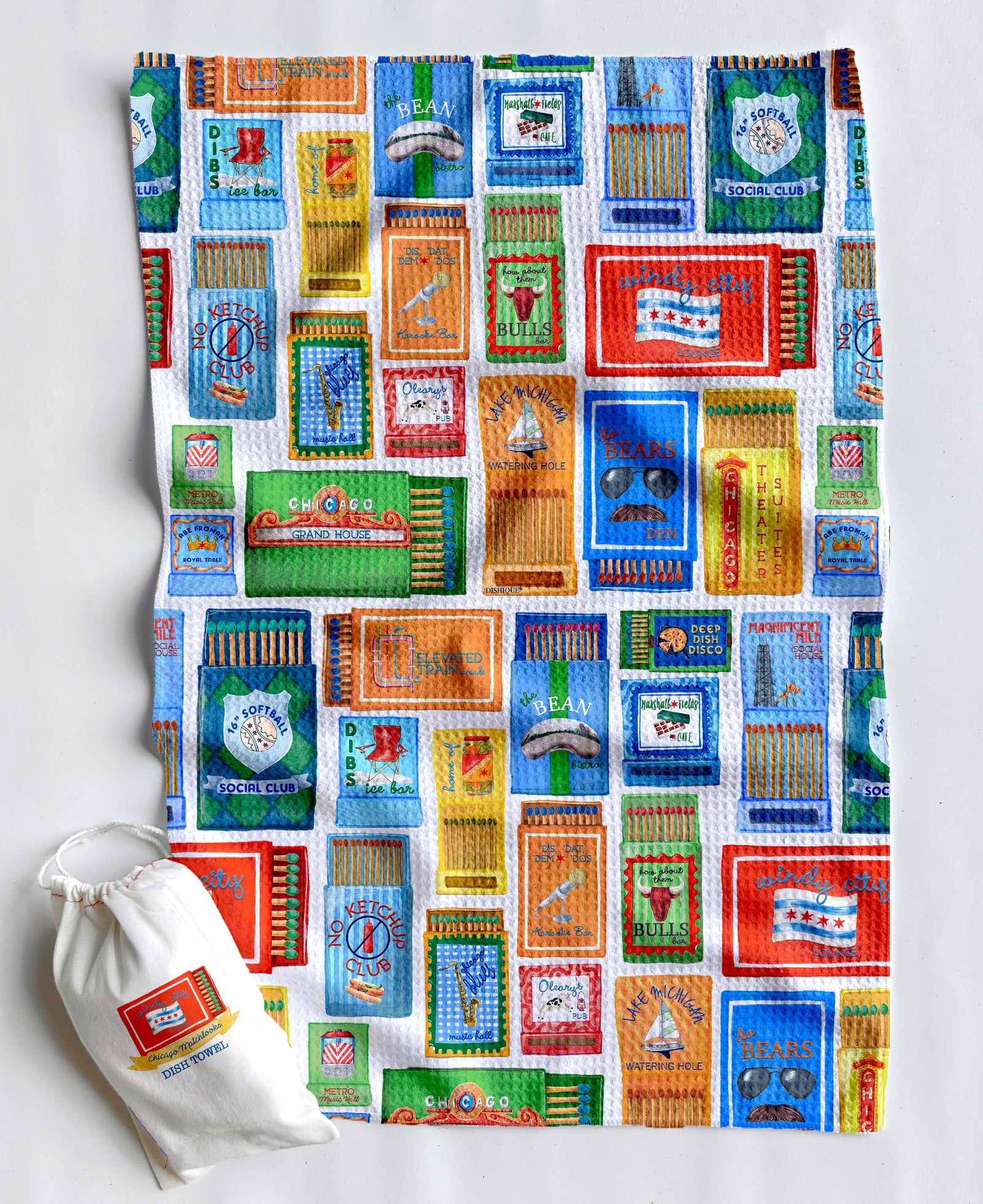 Chicago Matchbook Artwork Waffle Towel