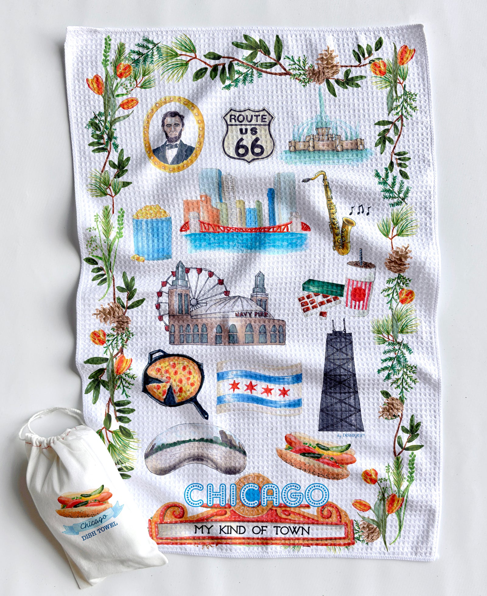 Chicago Icons Artwork Waffle Towel