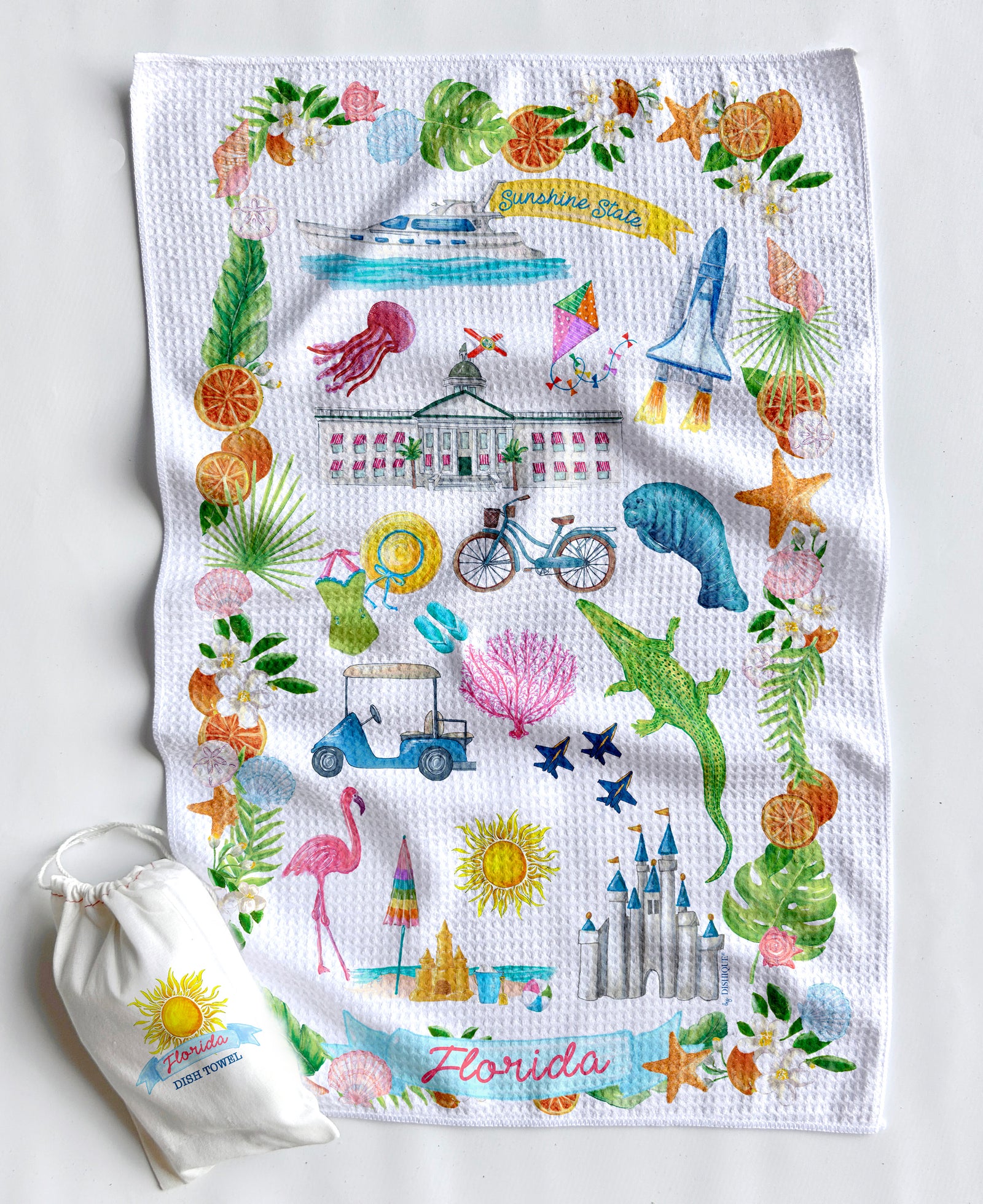 Florida Icons Artwork Waffle Towel