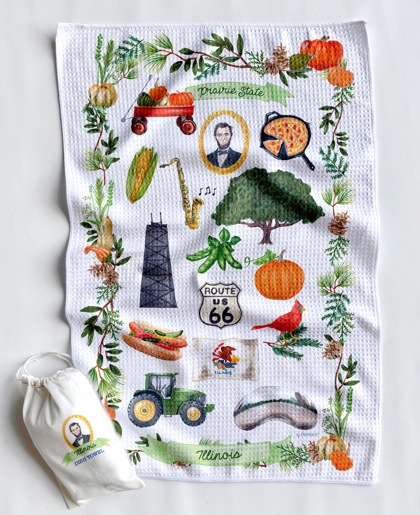 Illinois Icons Artwork Waffle Towel