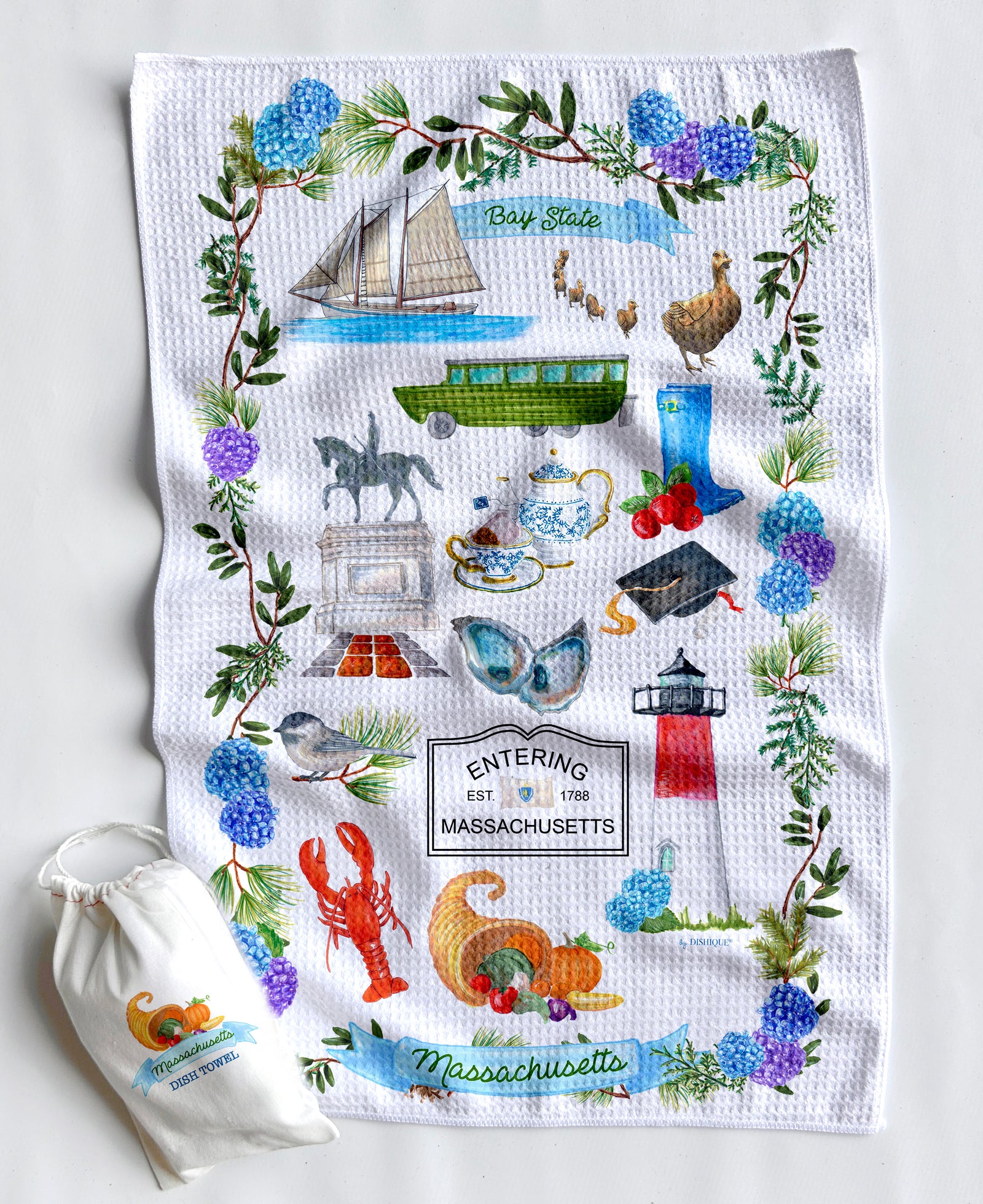 Massachusetts Icons Artwork Waffle Towel