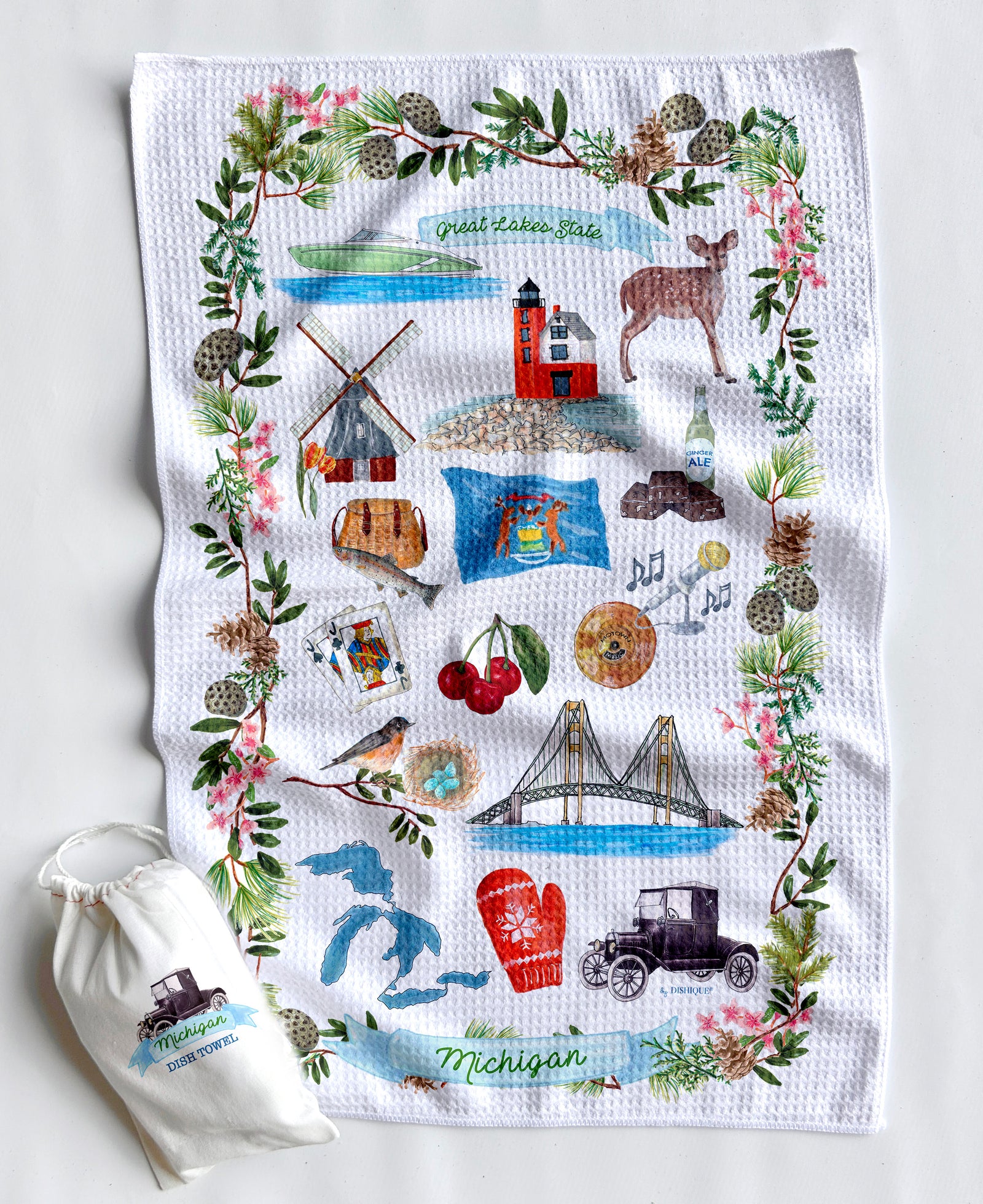 Michigan Icons Artwork Waffle Towel