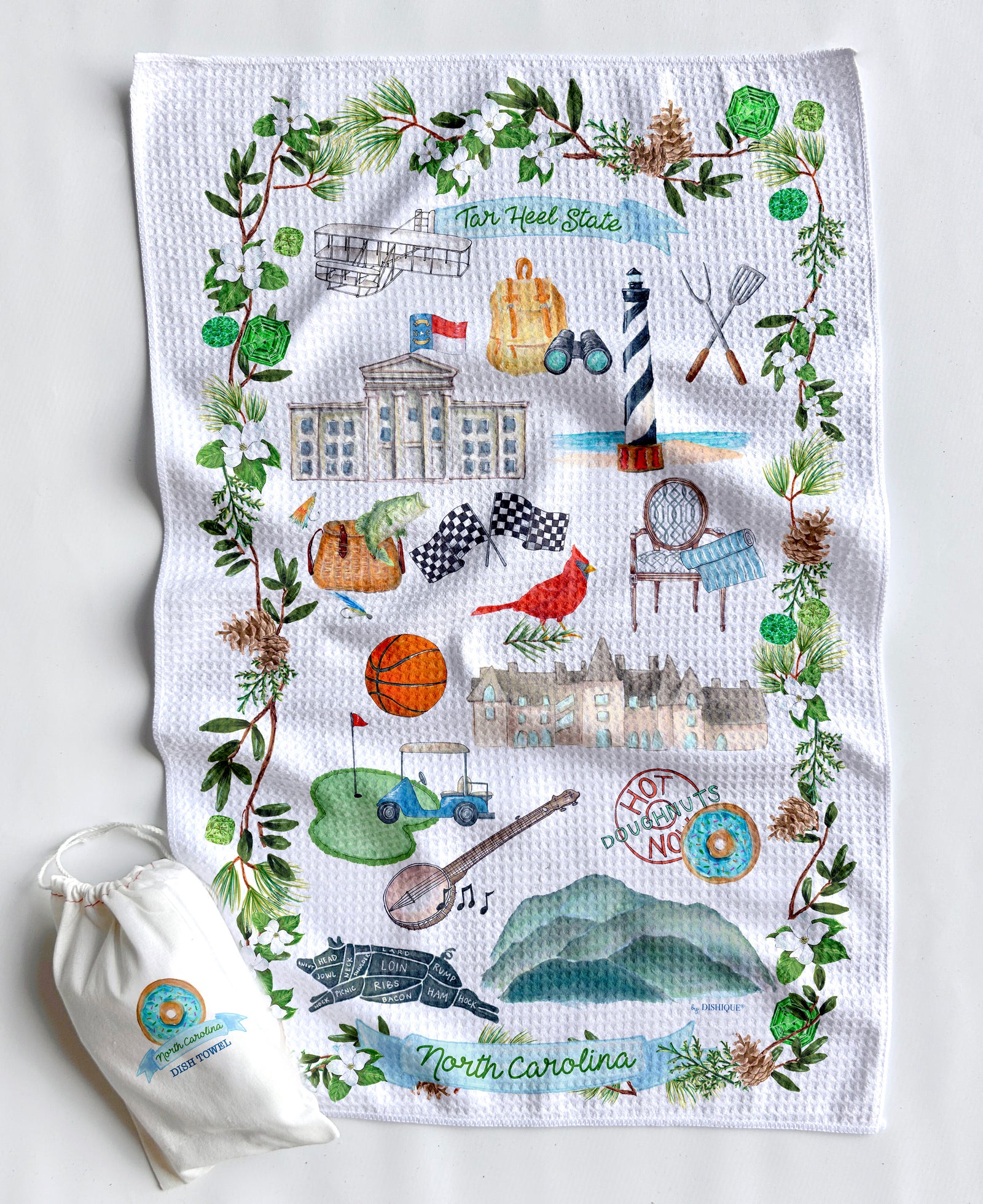 North Carolina Icons Artwork Waffle Towel