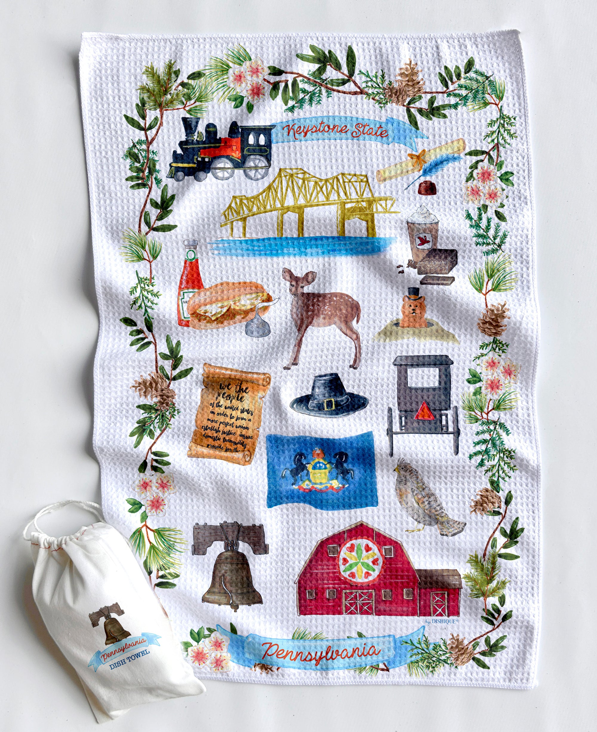 Pennsylvania Icons Artwork Waffle Towel