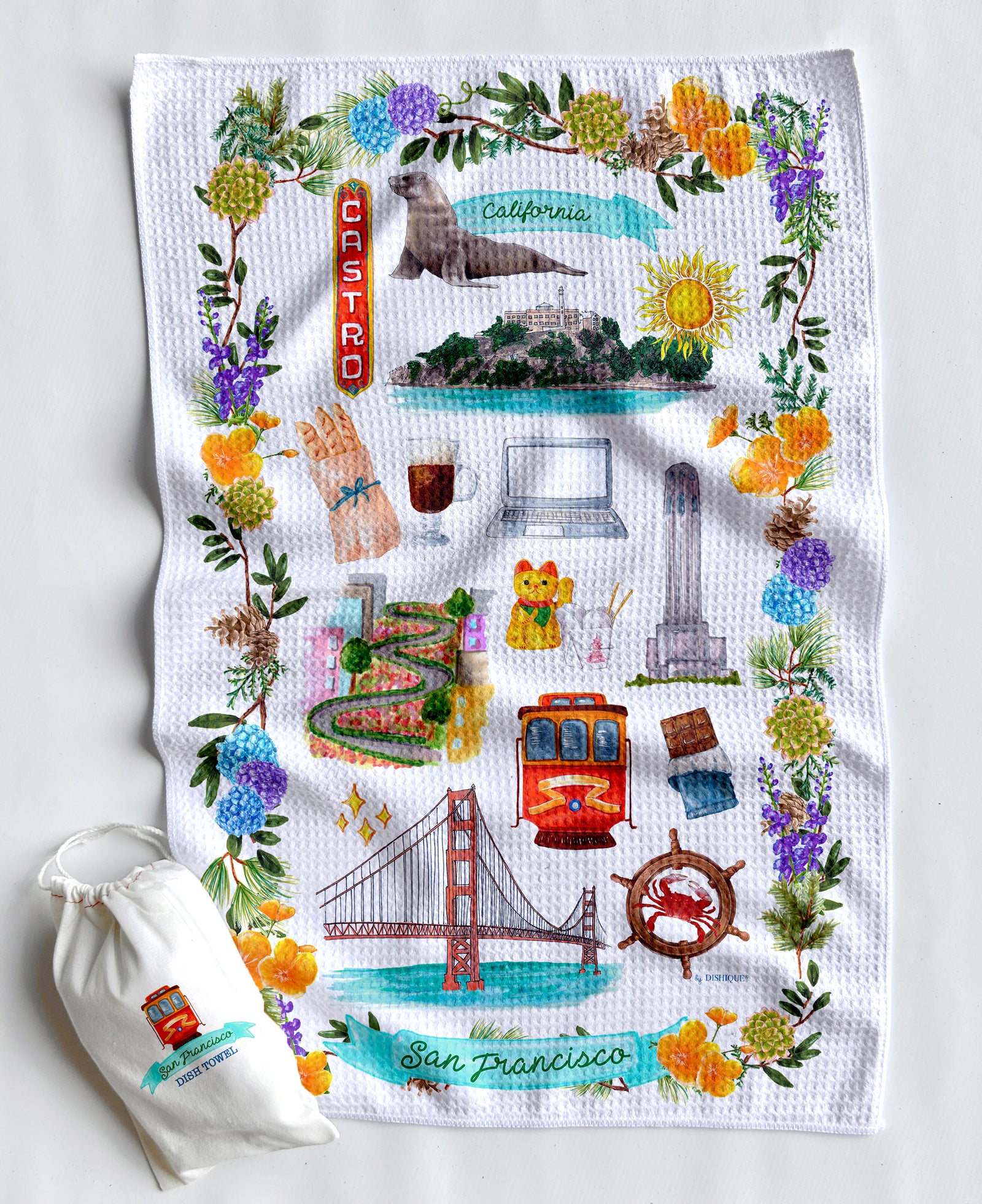 San Francisco Icons Artwork Waffle Towel