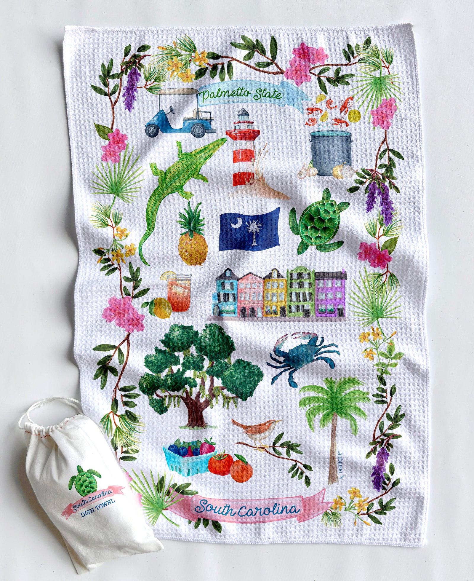 South Carolina Icons Artwork Waffle Towel