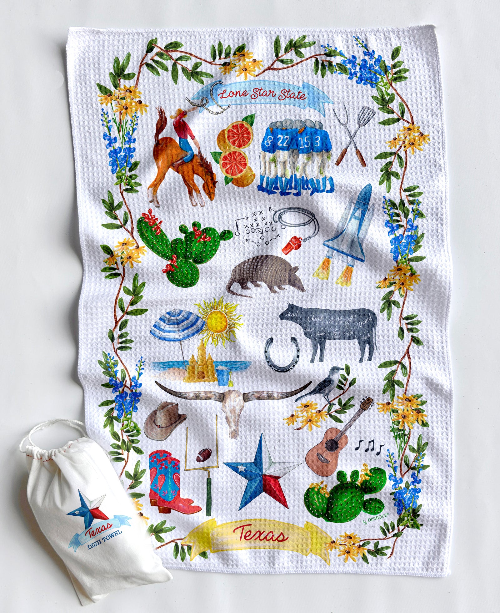 Texas Icons Artwork Waffle Towel