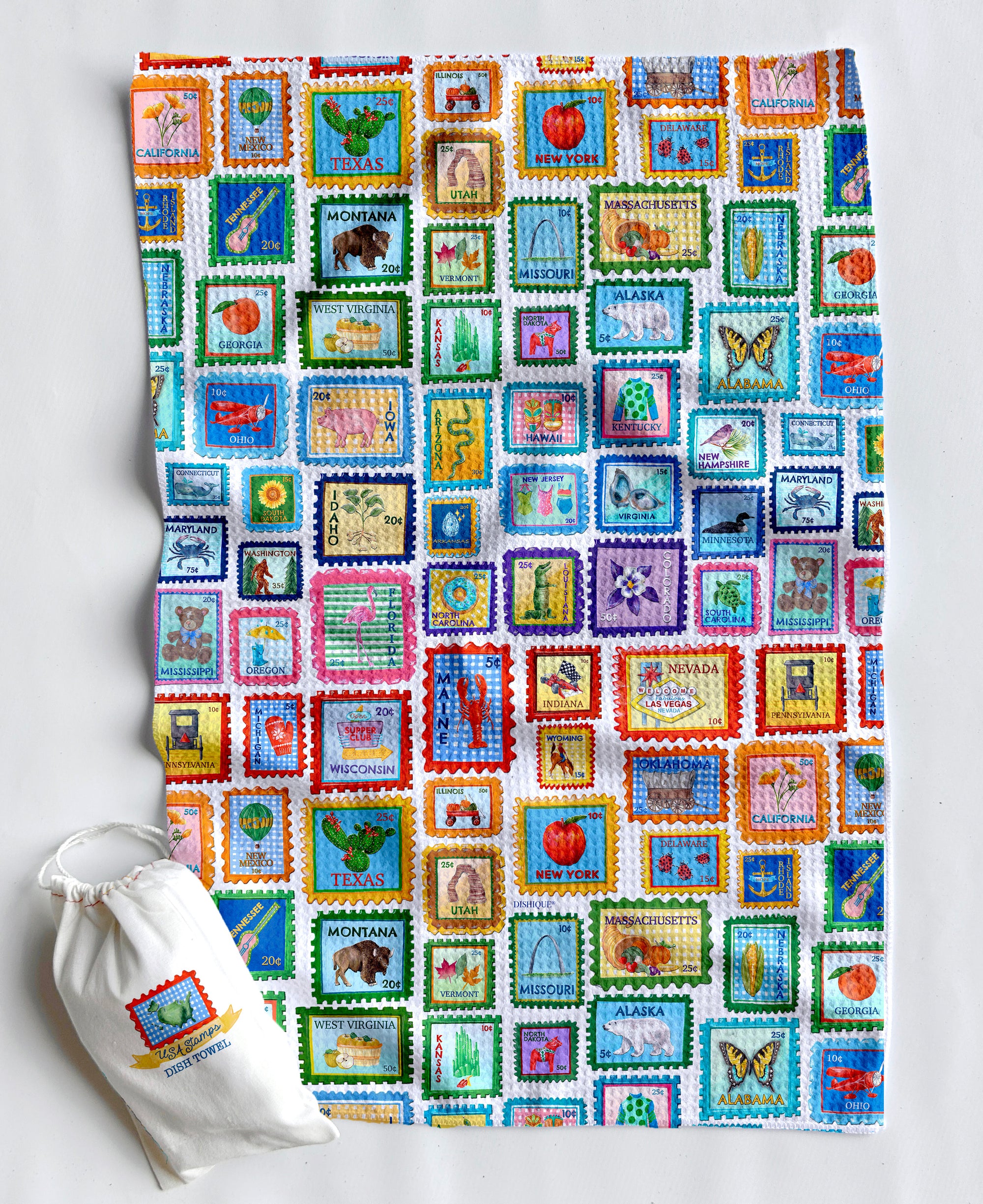 USA Stamps Artwork Waffle Towel