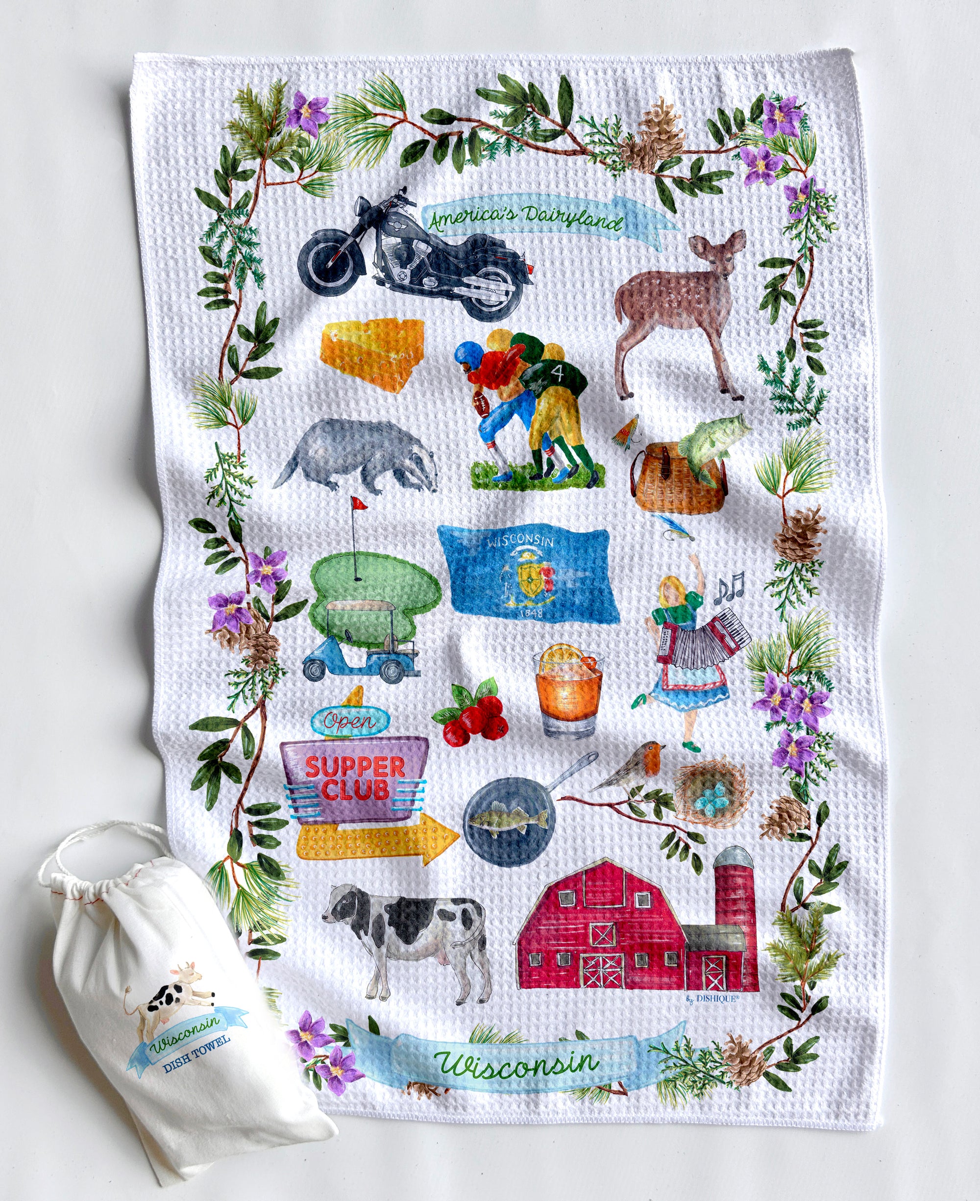 Wisconsin Icons Artwork Waffle Towel