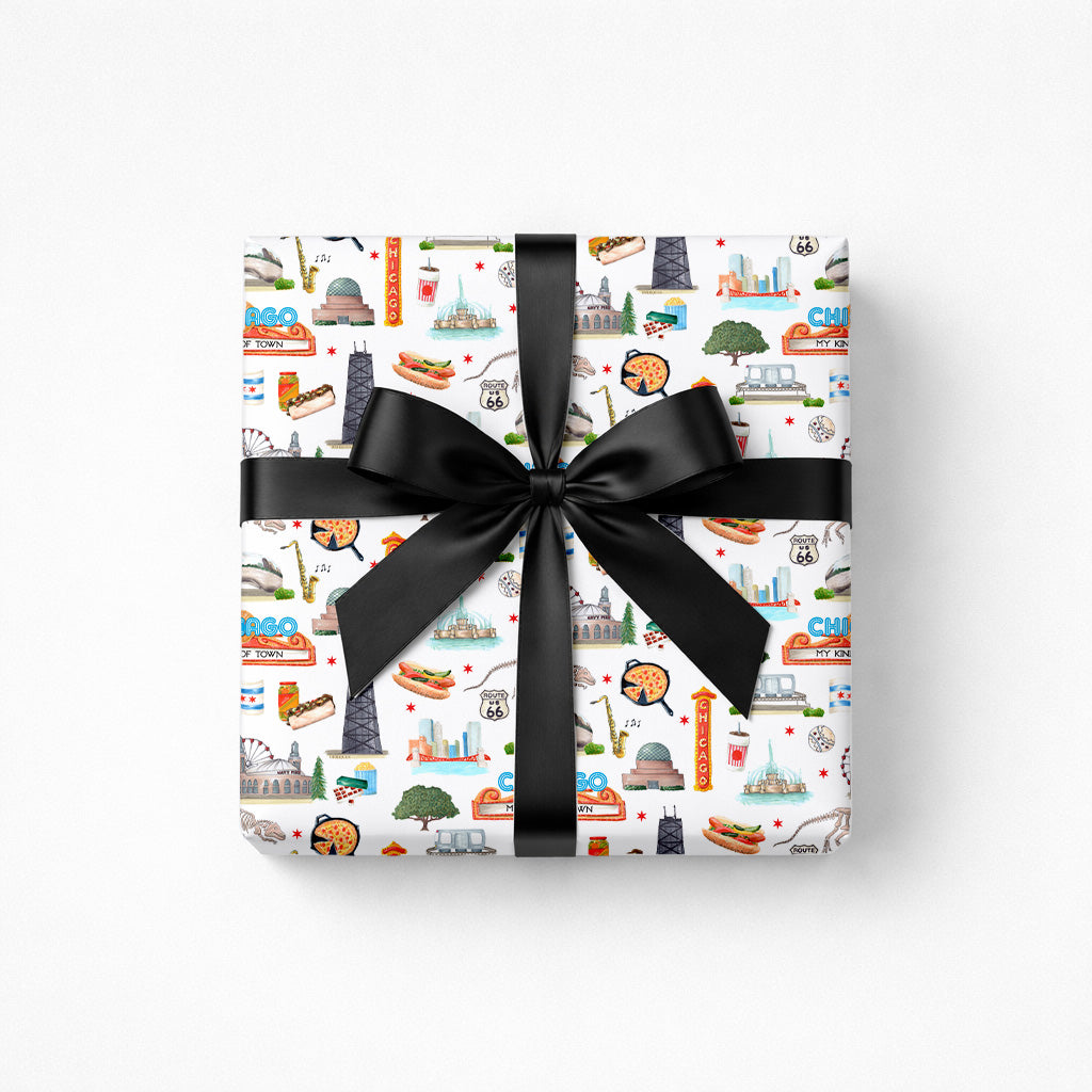 Chicago Themed Wrapping Paper Sheets - Three (3) 20"x28" rolled sheets