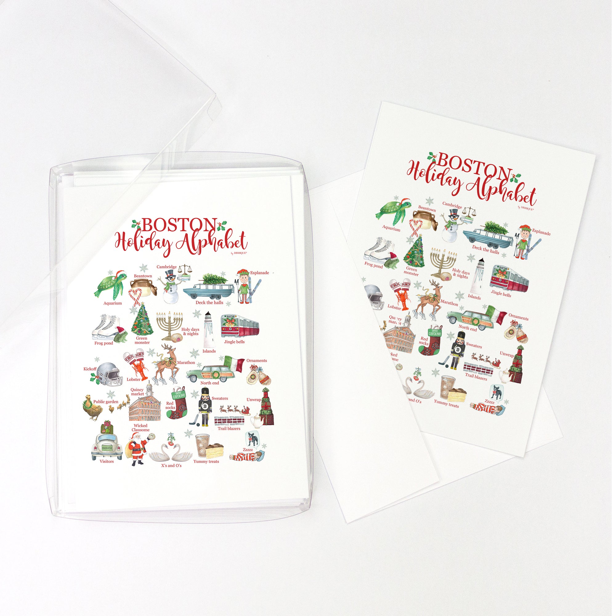Boston Holiday Alphabet Greeting Cards, Pack of 10 cards (blank inside)