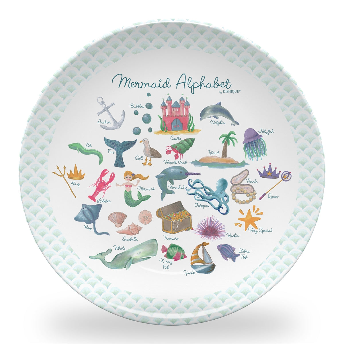 Mermaid Alphabet 10" Plastic Plate
