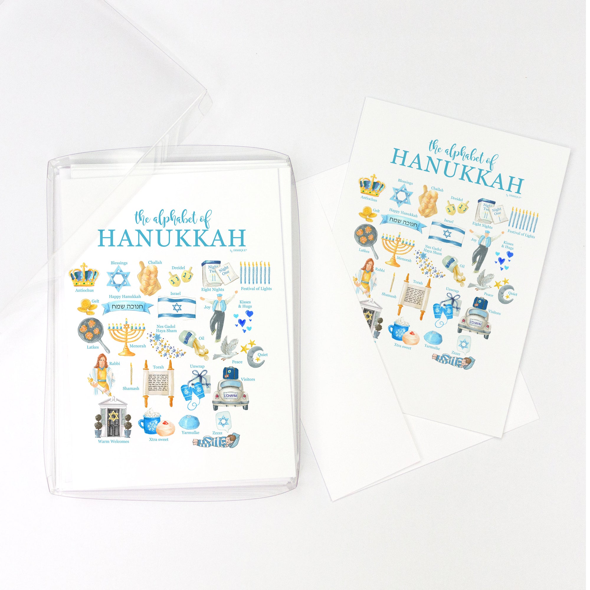 Hanukkah Alphabet Greeting Cards, Pack of 10 cards (blank inside)