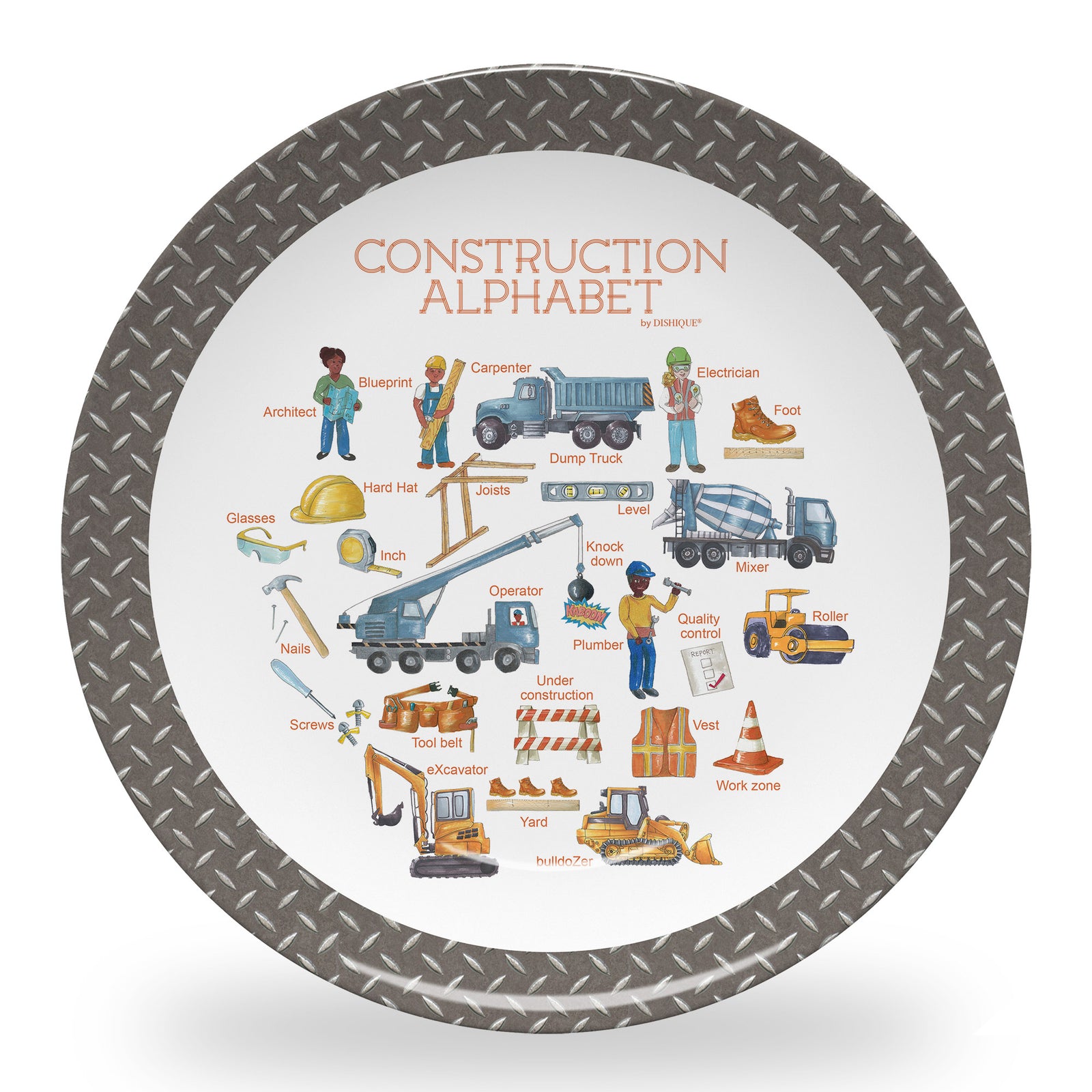 Construction Alphabet 10" Plastic Plate