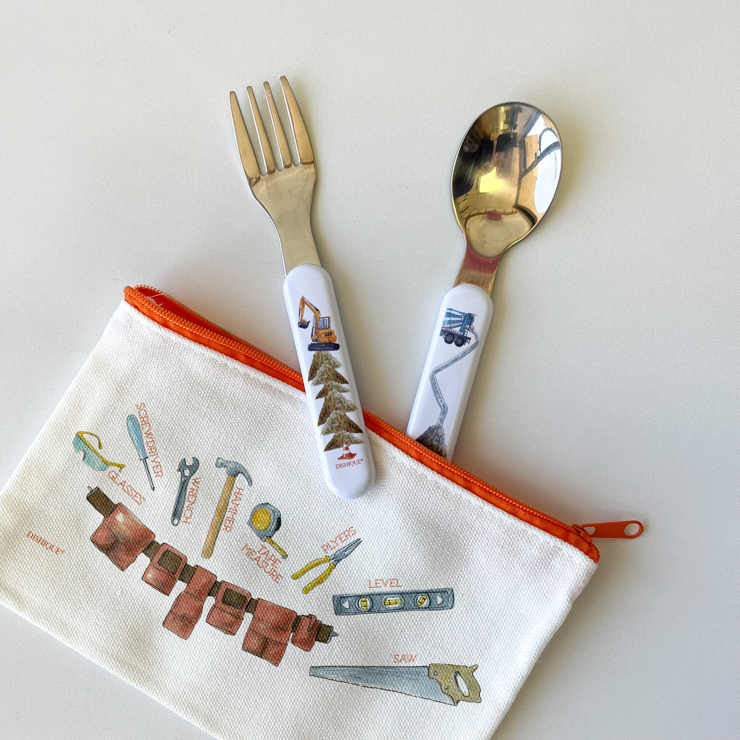 Construction Theme - Kids Cutlery Fork and Spoon Set - Dishique