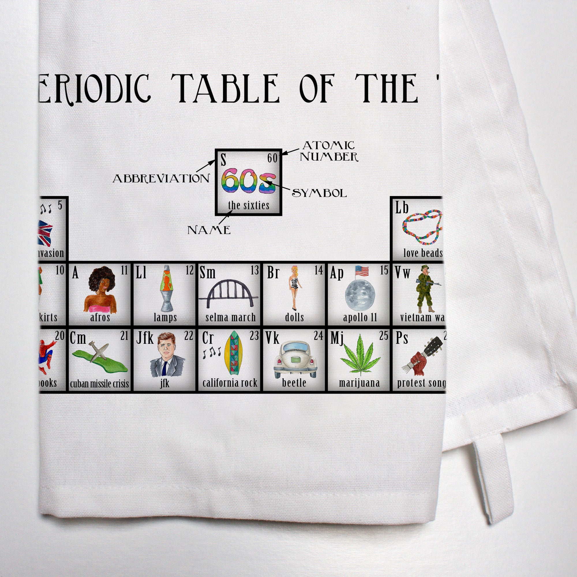 Periodic Table of the 60's Dish Towel