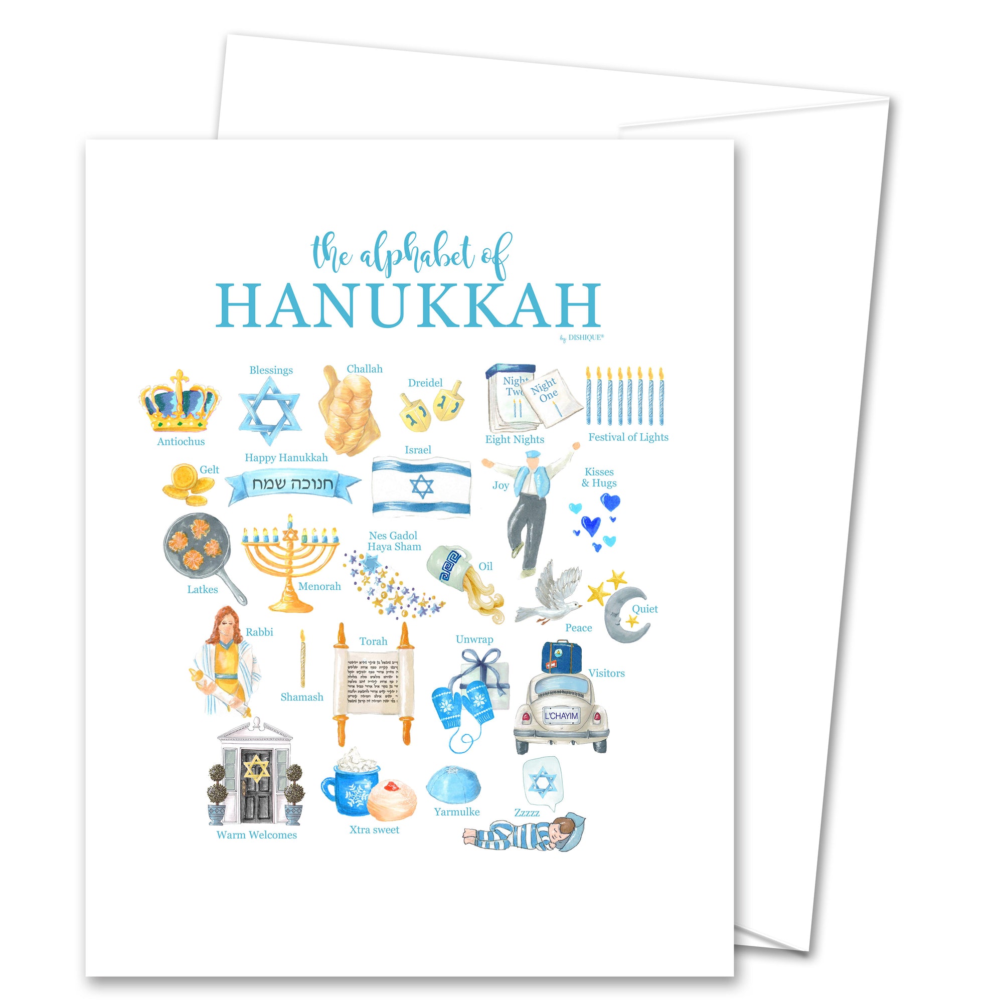 Hanukkah Alphabet Greeting Card (blank inside)