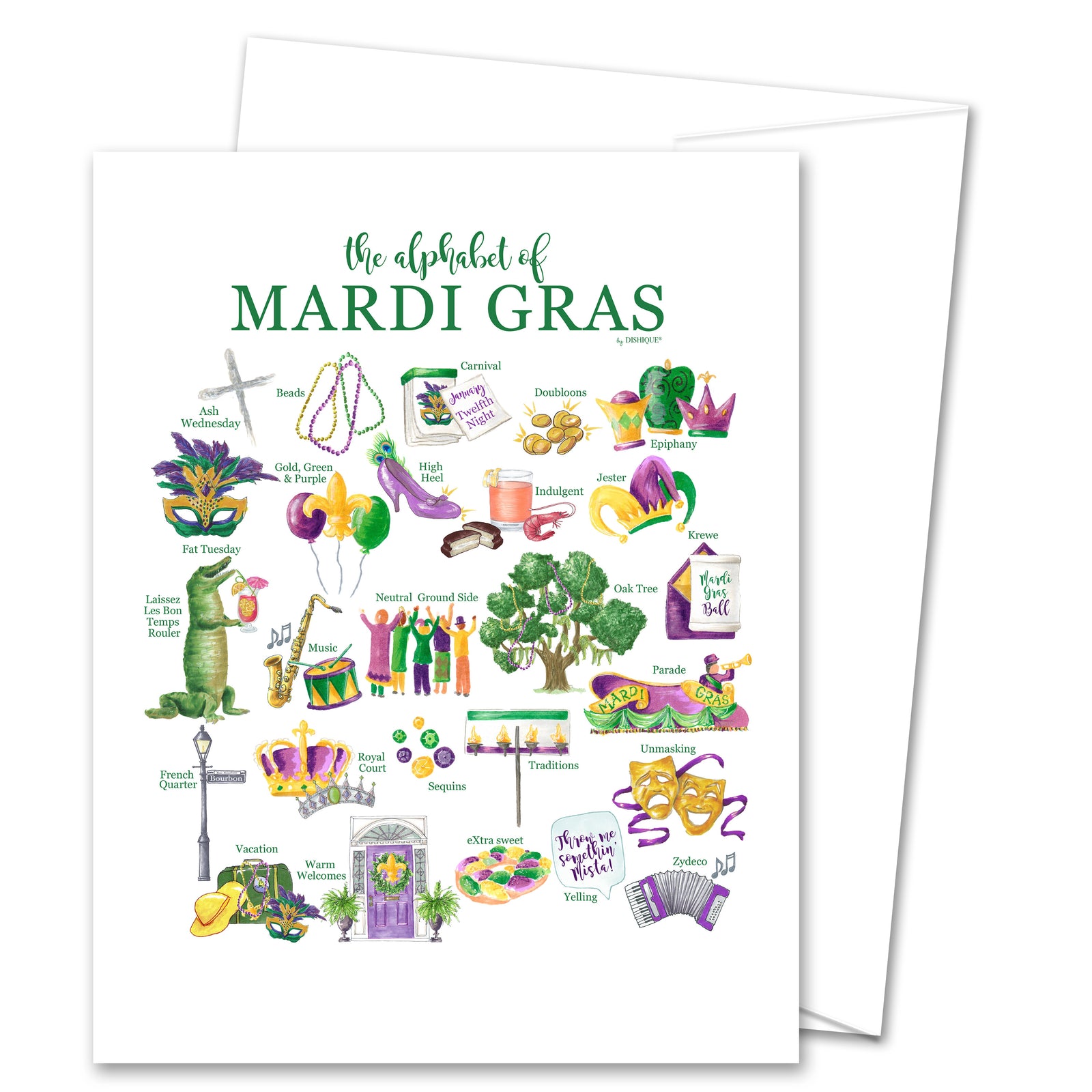 Mardi Gras Alphabet Greeting Card (blank inside)