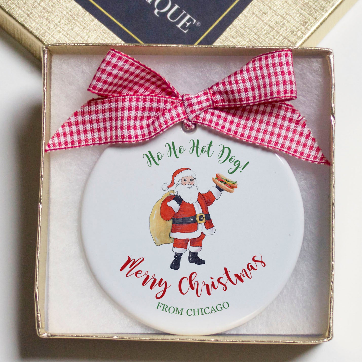 Ho Ho Hot Dog, Merry Christmas From Chicago Flat Disc Ornament