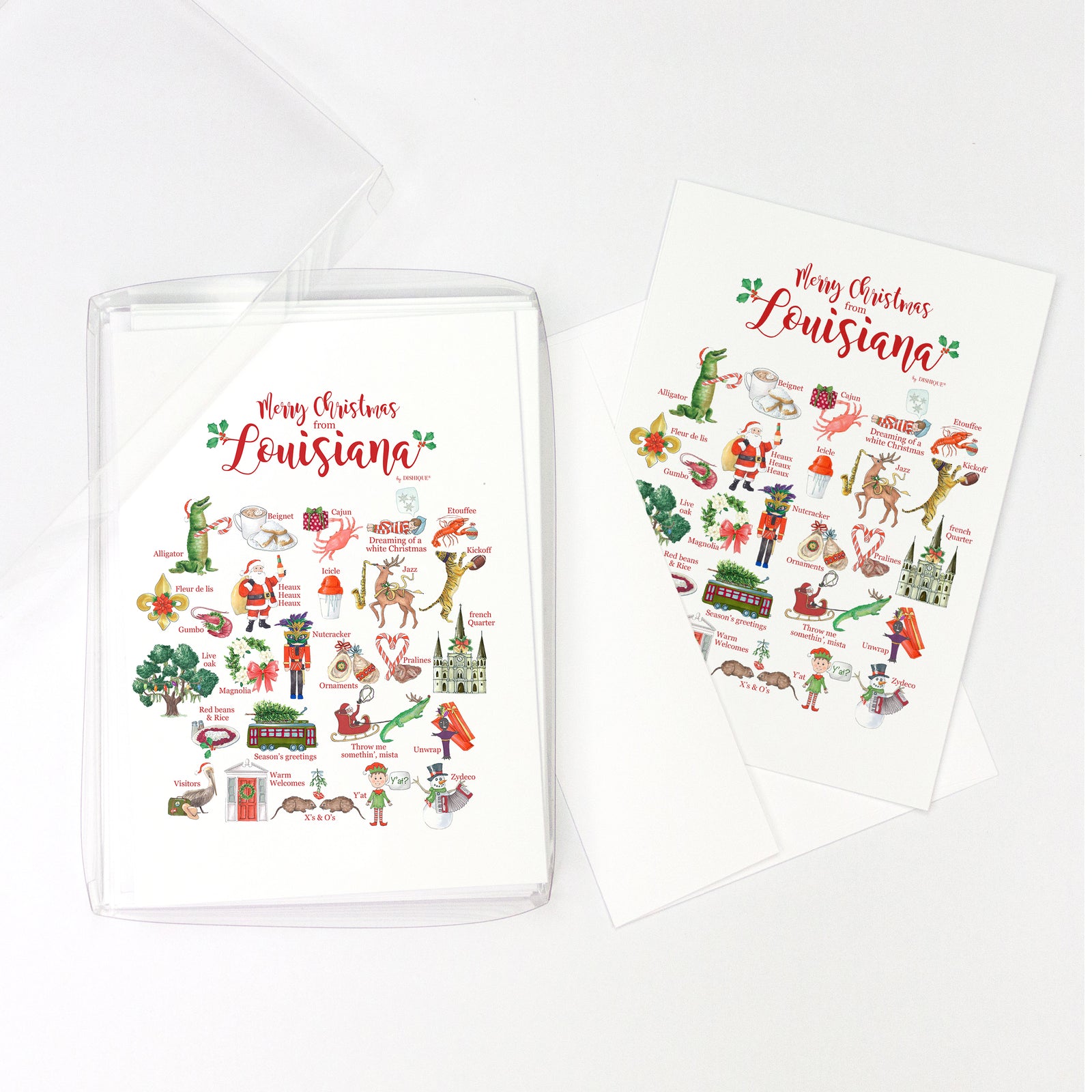 Merry Christmas from Louisiana Alphabet Greeting Cards, Pack of 10 cards (blank inside)