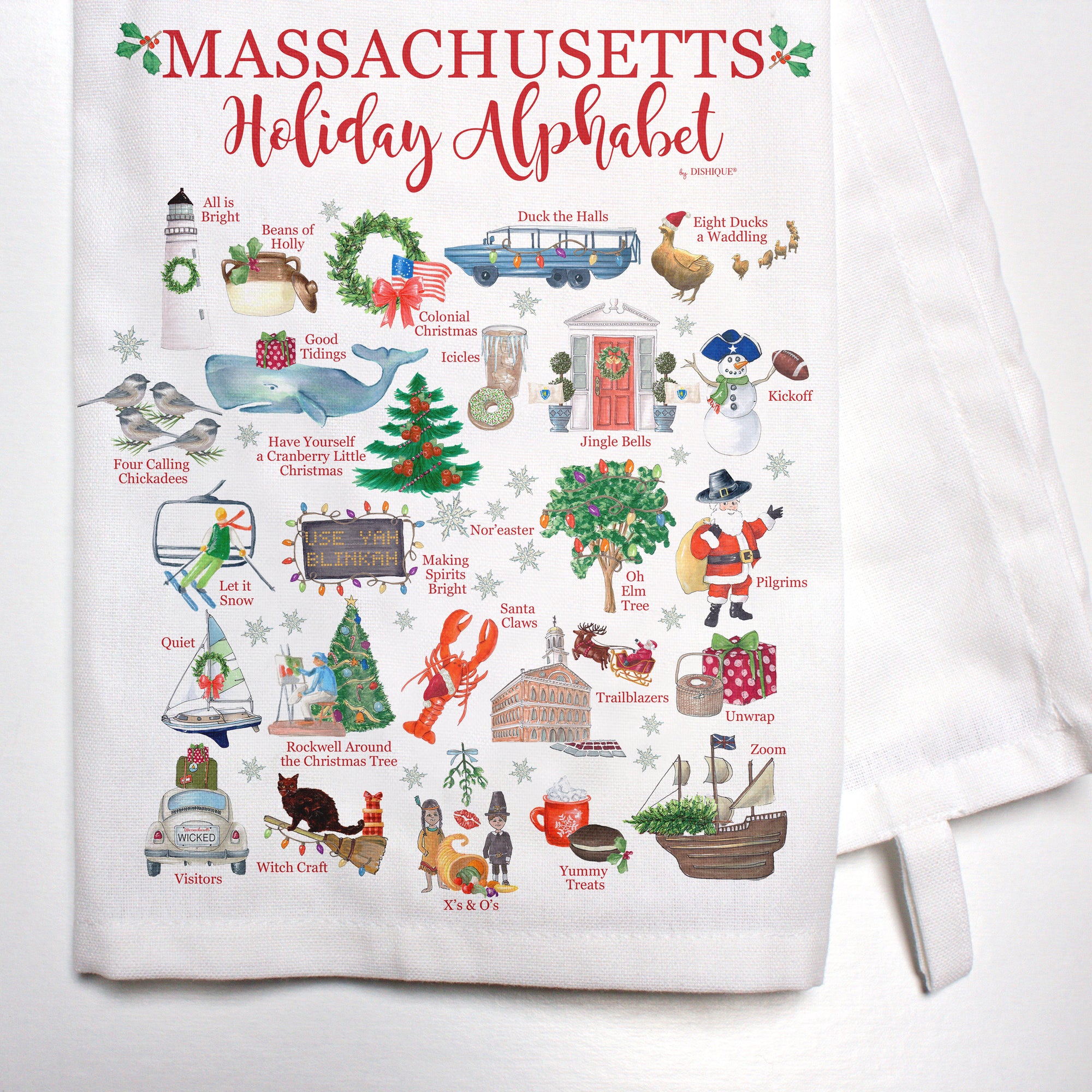 Massachusetts Holiday Alphabet Bar Towel