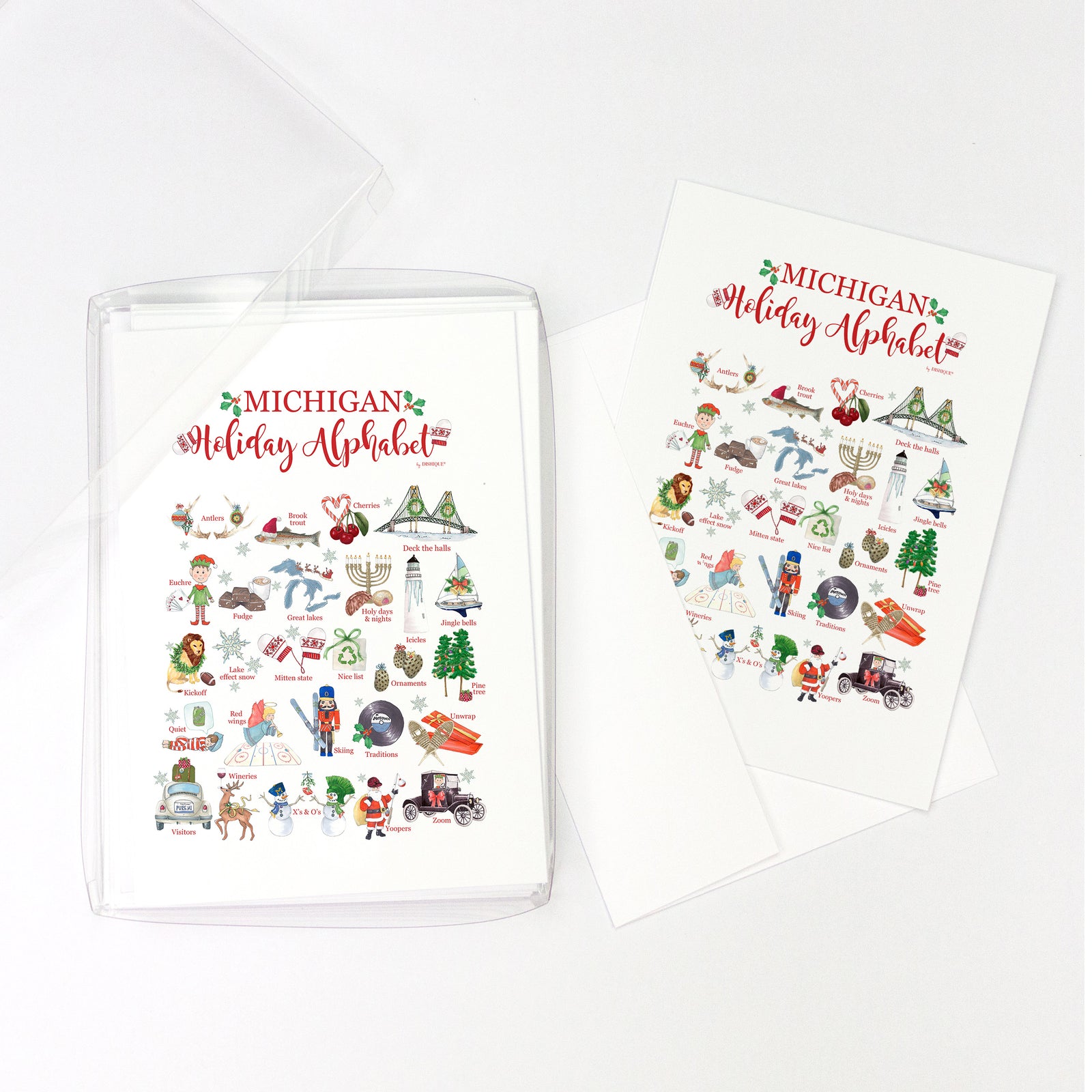 Michigan Holiday Alphabet Greeting Cards, Pack of 10 cards (blank inside)