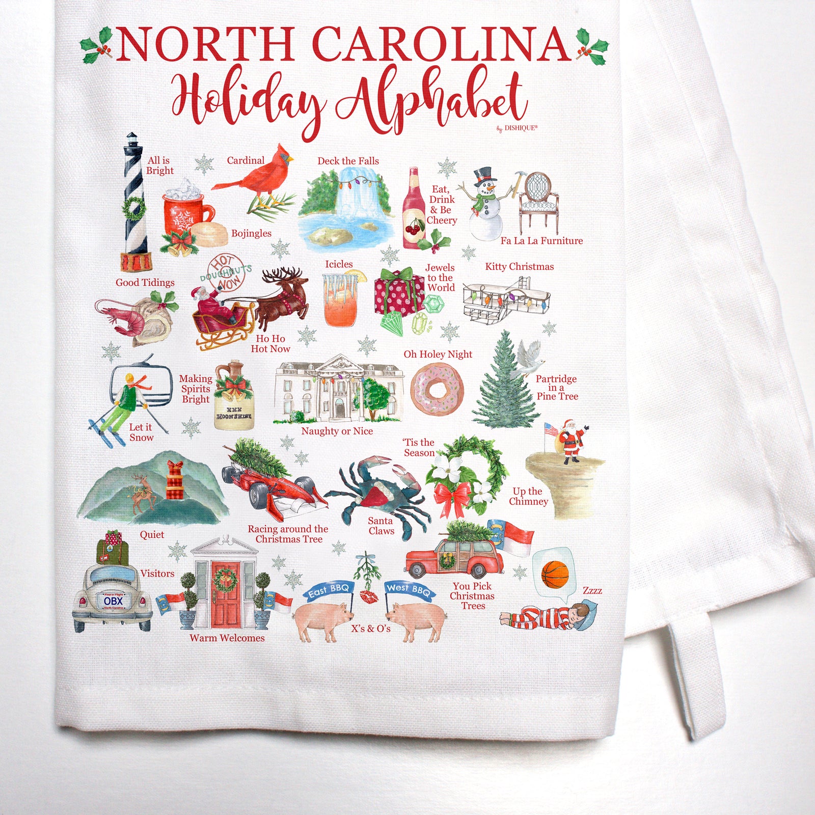 North Carolina Holiday Alphabet Bar Towel