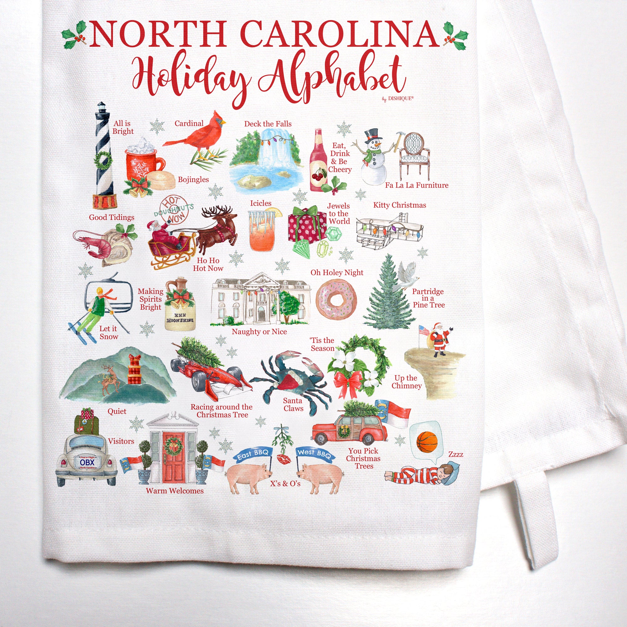 North Carolina Holiday Alphabet Bar Towel