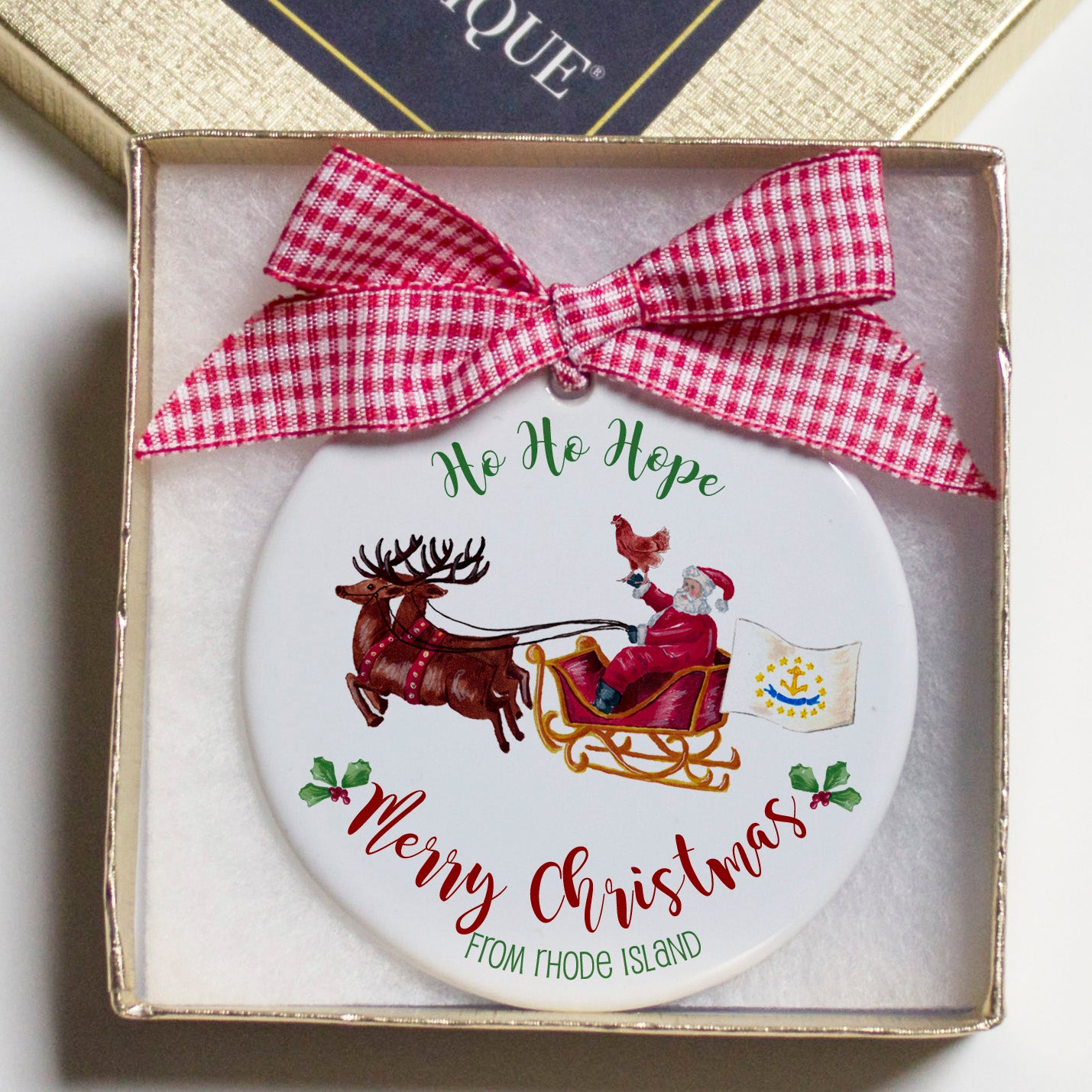 Rhode Island Ho Ho Hope Christmas Ornament