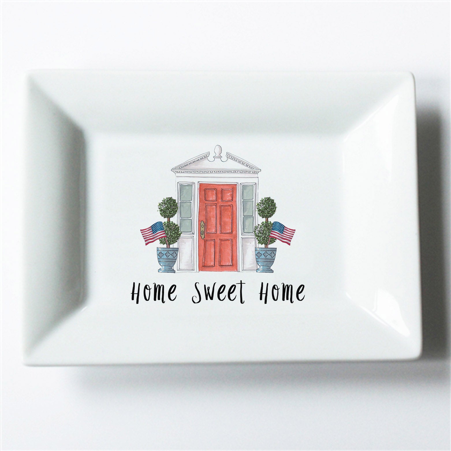 Home Sweet Home Red Patriotic Front Door Hospitality Dish