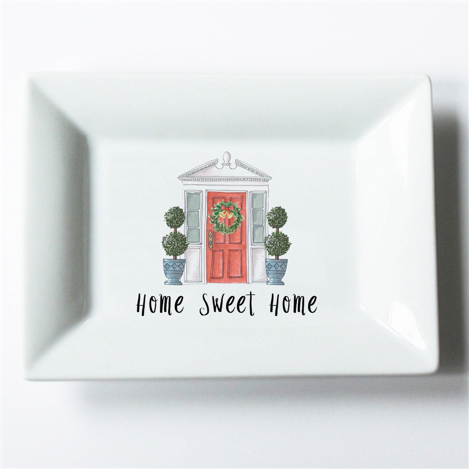 Home Sweet Home Red Christmas Front Door Hospitality Dish